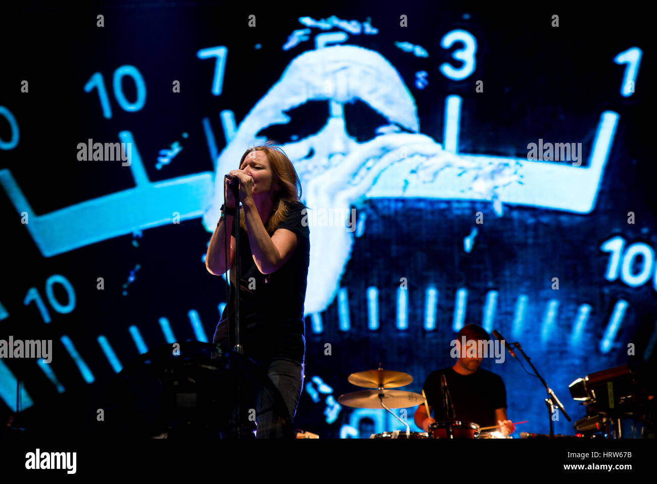 BENICASSIM, Spagna - Lug 19: Portishead (trip hop band) in concerto a FIB Festival il 19 luglio 2015 a Benicassim, Spagna. Foto Stock