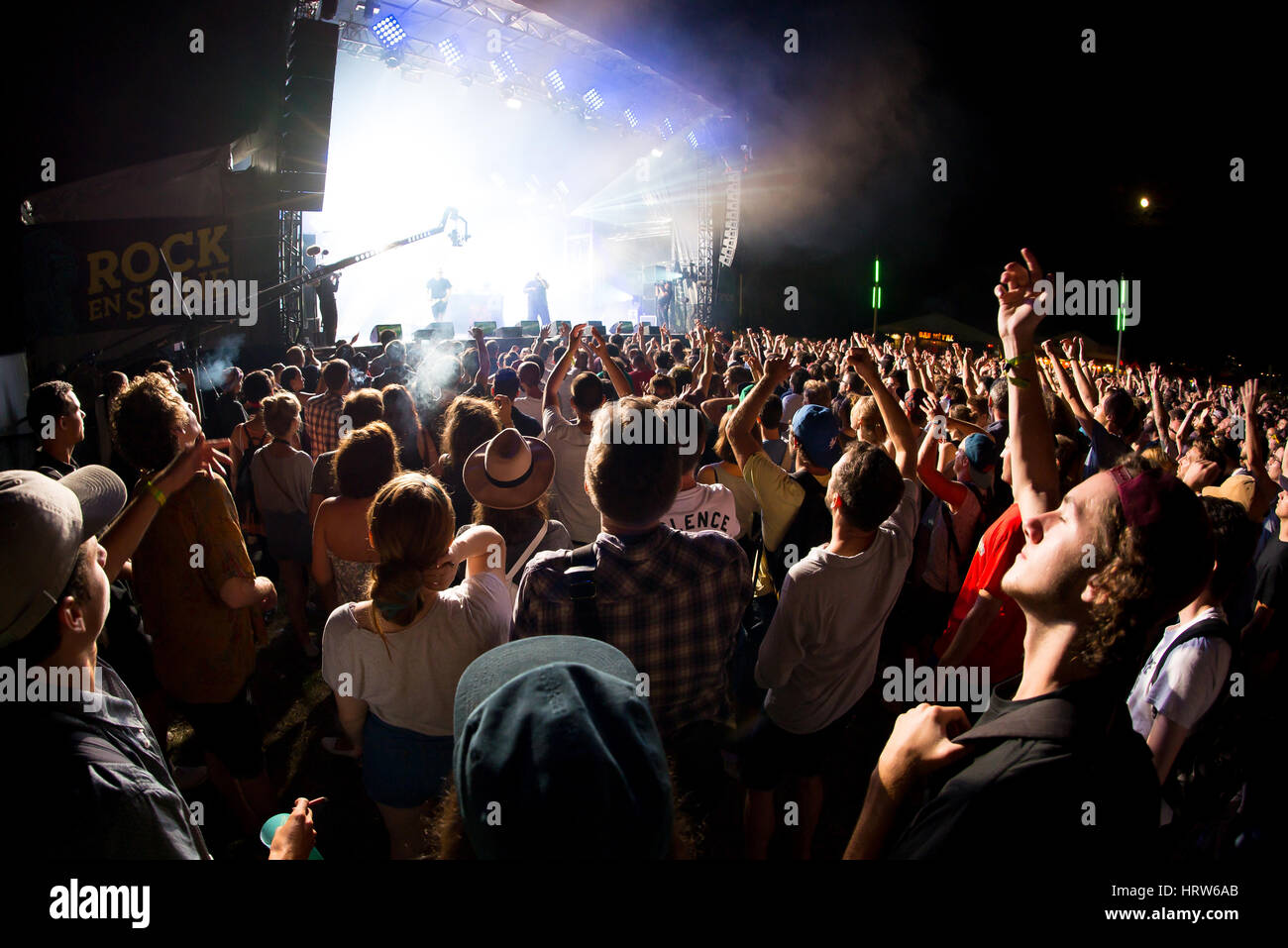 Parigi - agosto 31: la folla in un concerto al Rock en Seine Festival il 31 agosto 2015 a Parigi, Francia. Foto Stock