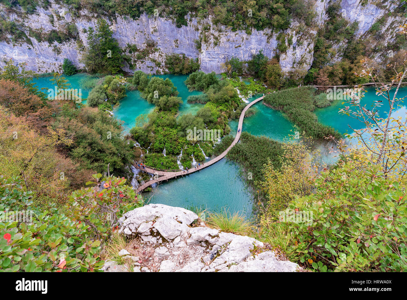 Alta vista dei laghi di Plitvice e natura Foto Stock