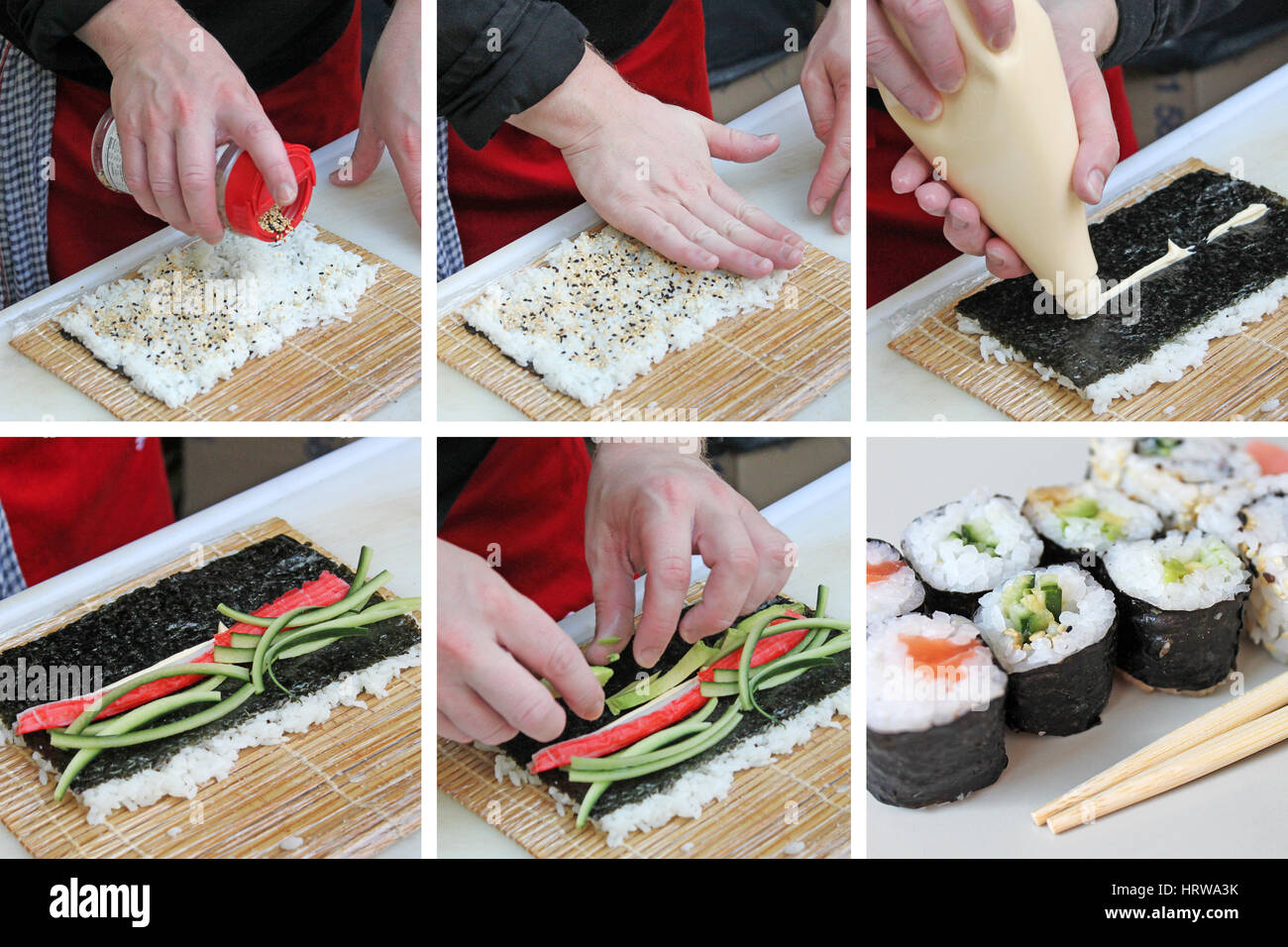 Preparazione del sushi roll. Foto set. Foto Stock
