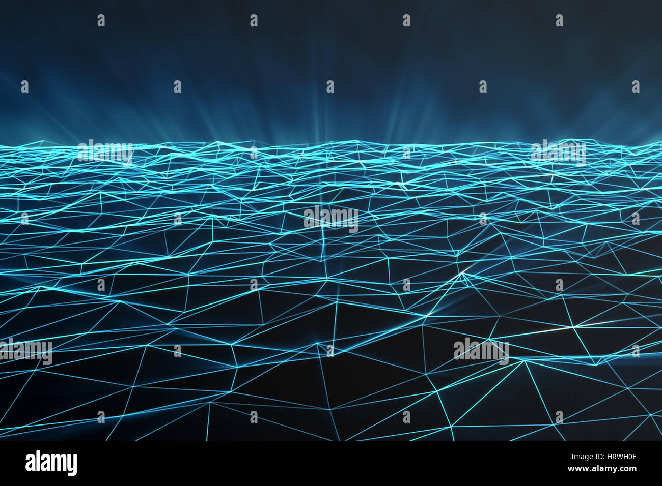 Abstract spazio poligonale bassa poli con punti di collegamento e le linee. Sfondo futuristico. Struttura di collegamento, rendering 3D Foto Stock