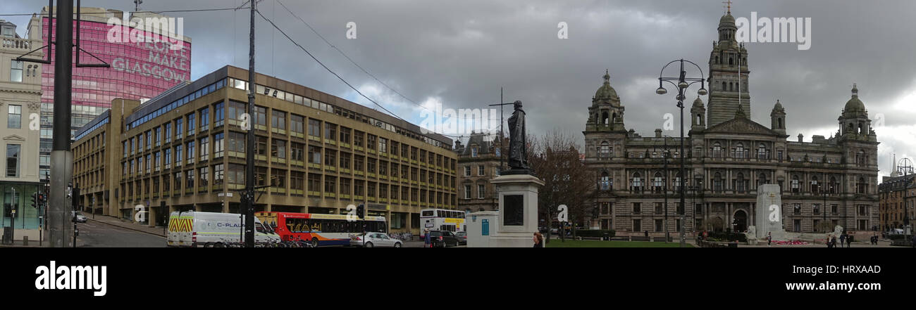 Glasgow George Square panorama ampia shot Foto Stock