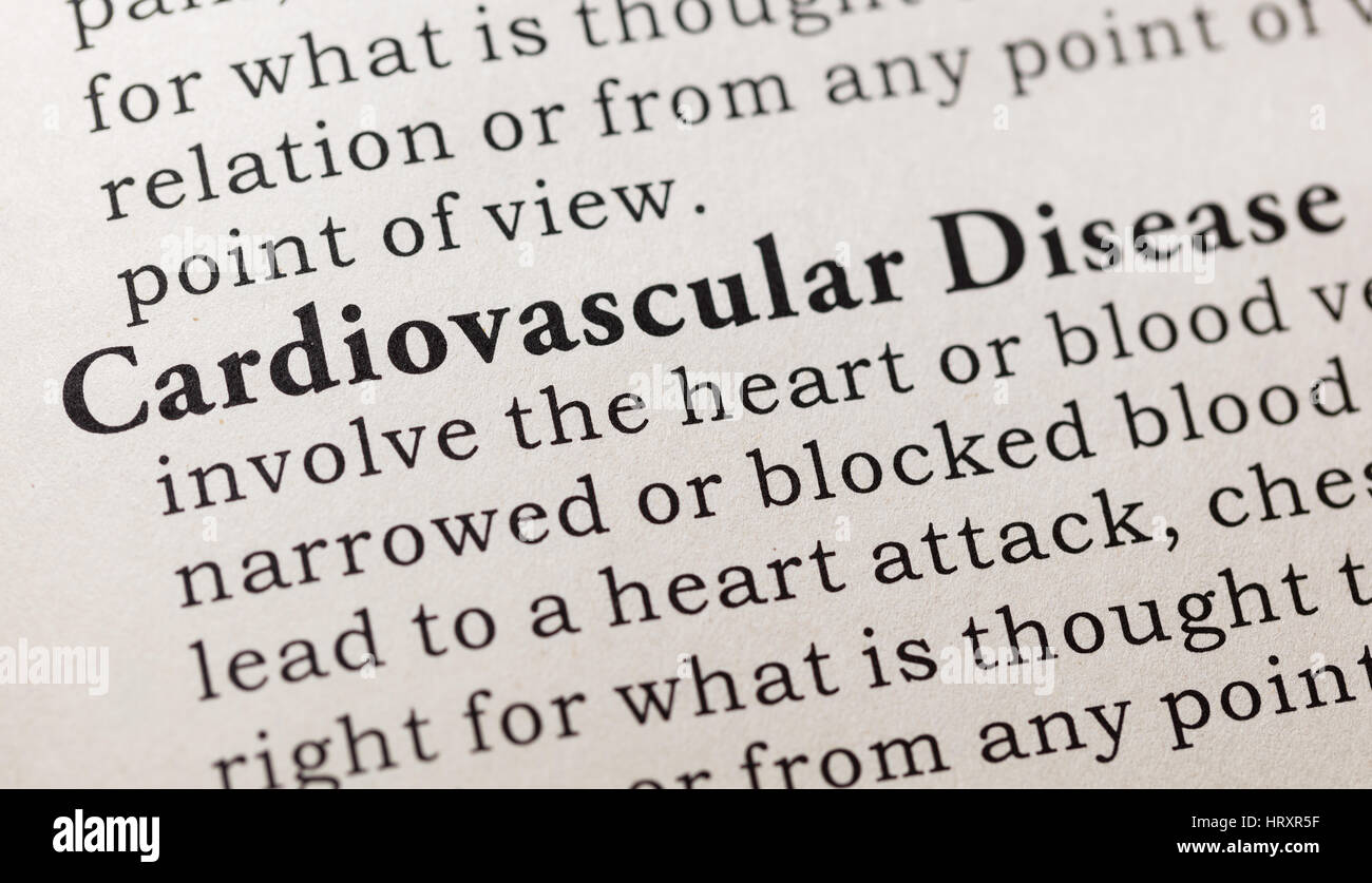Fake Dizionario, definizione del dizionario della parola malattia cardiovascolare. comprendente i principali parole descrittive. Foto Stock