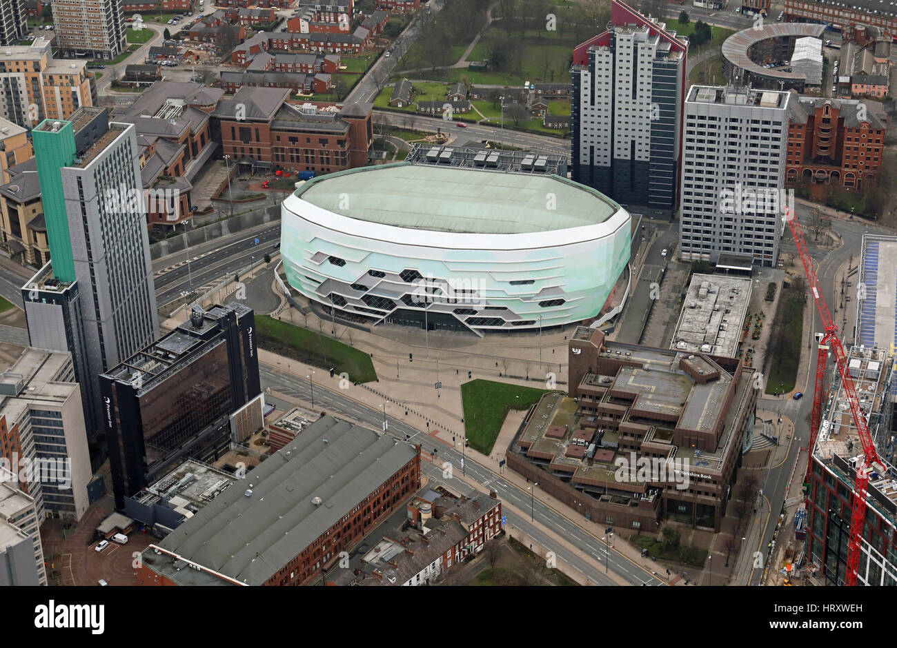 Vista aerea della prima diretta Leeds Arena, REGNO UNITO Foto Stock