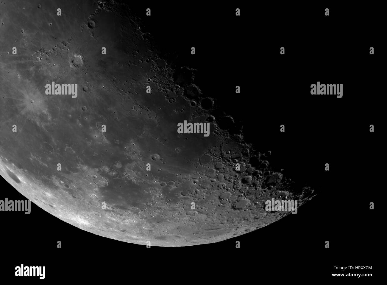 Close-up della superficie lunare. Oggetti principali e le aree: Mare Insularum, Copernico, Eratostene, Encke, Keplero, Mare Cognitum, Mare Nubium, Mare Humoru Foto Stock
