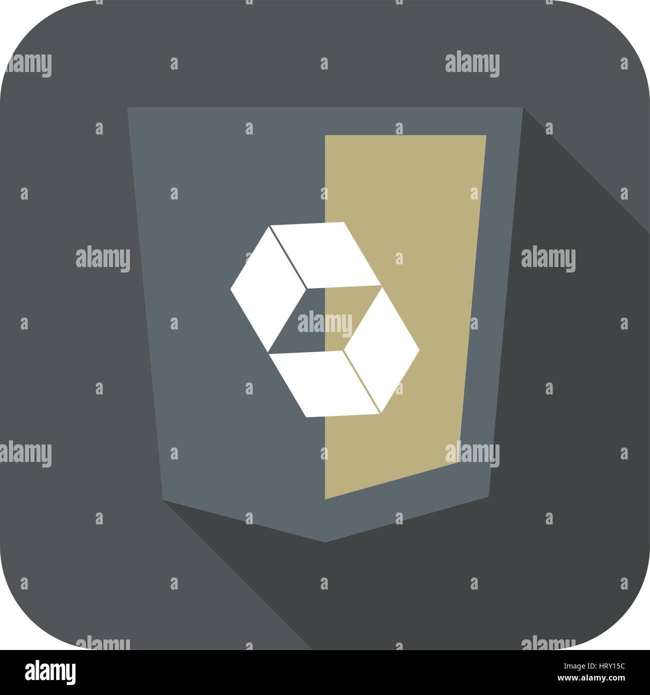 Sviluppo web shield piazza astratta segno icona isolato sul badge di colore grigio con lunga ombra Illustrazione Vettoriale