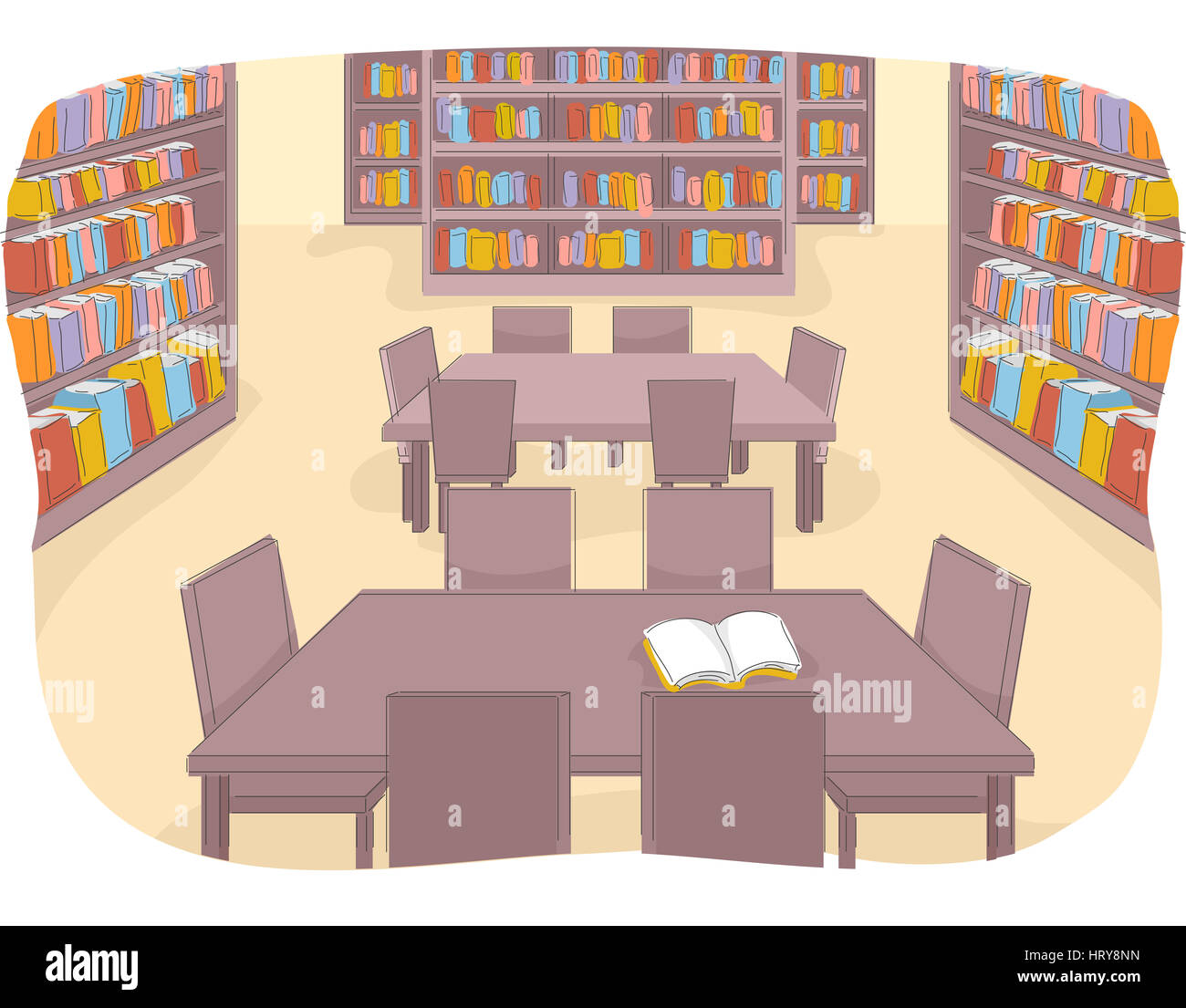 Illustrazione di una ben fornita biblioteca che attualmente non viene utilizzato Foto Stock