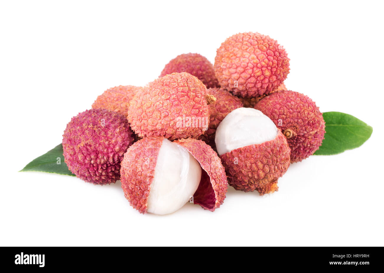 Il lychee pila di litchi frutti isolted su bianco Foto Stock