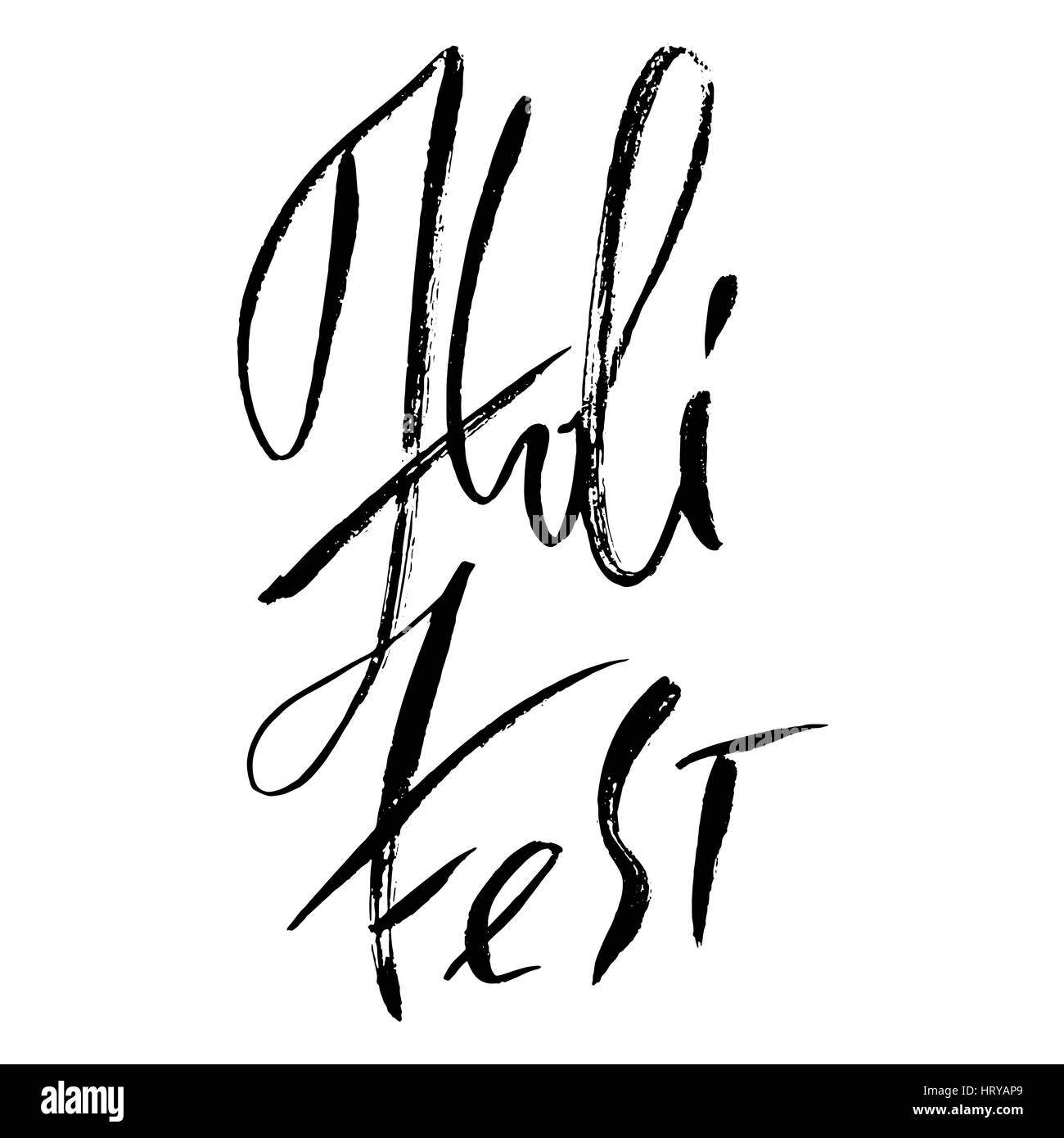 Illustrazione Vettoriale. Disegnato a mano lettering spazzola di Holi Fest. Grunge iscrizione di inchiostro. Illustrazione Vettoriale