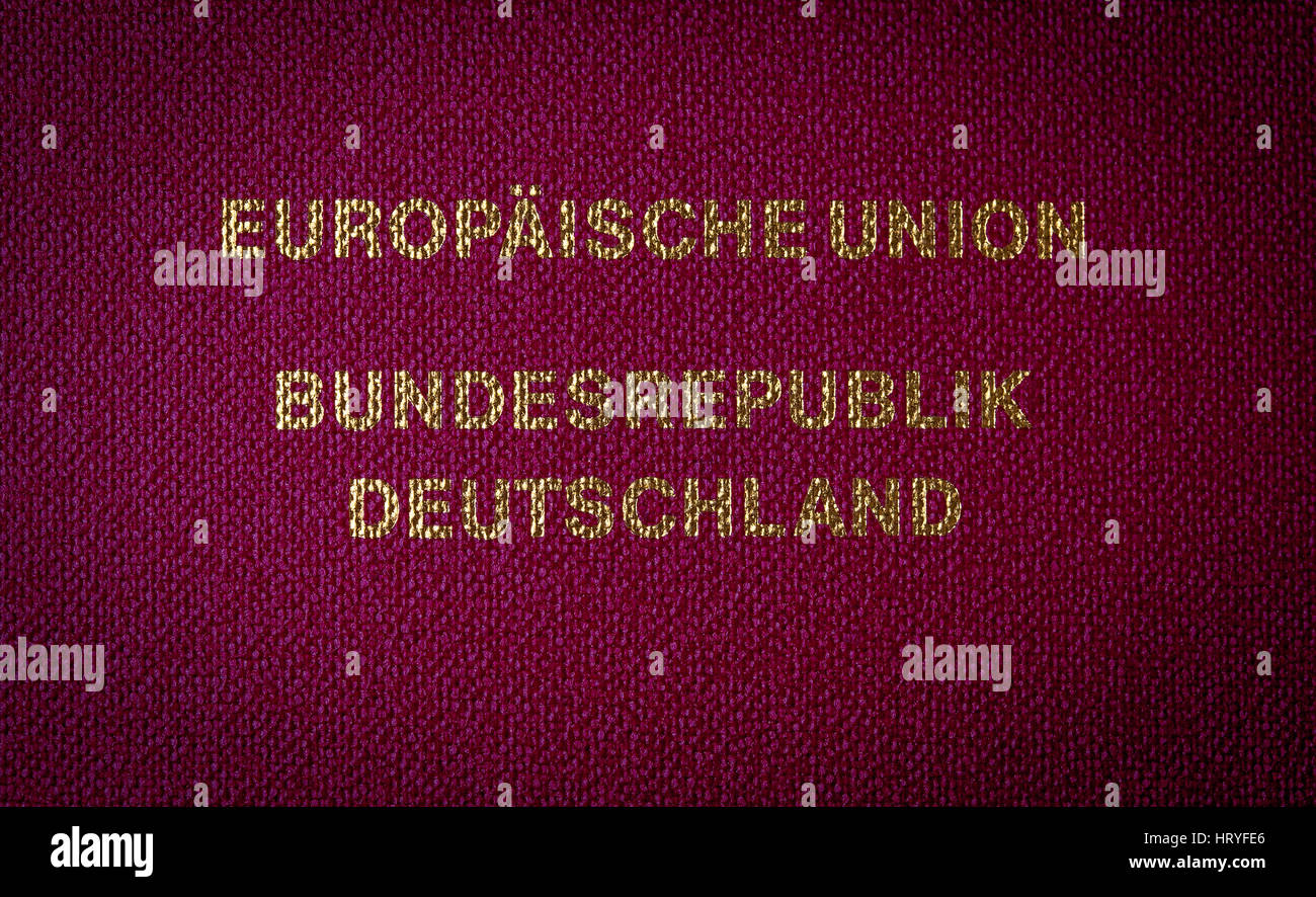 Il testo dal passaporto tedesco (Unione europea nella Repubblica federale di Germania Foto Stock