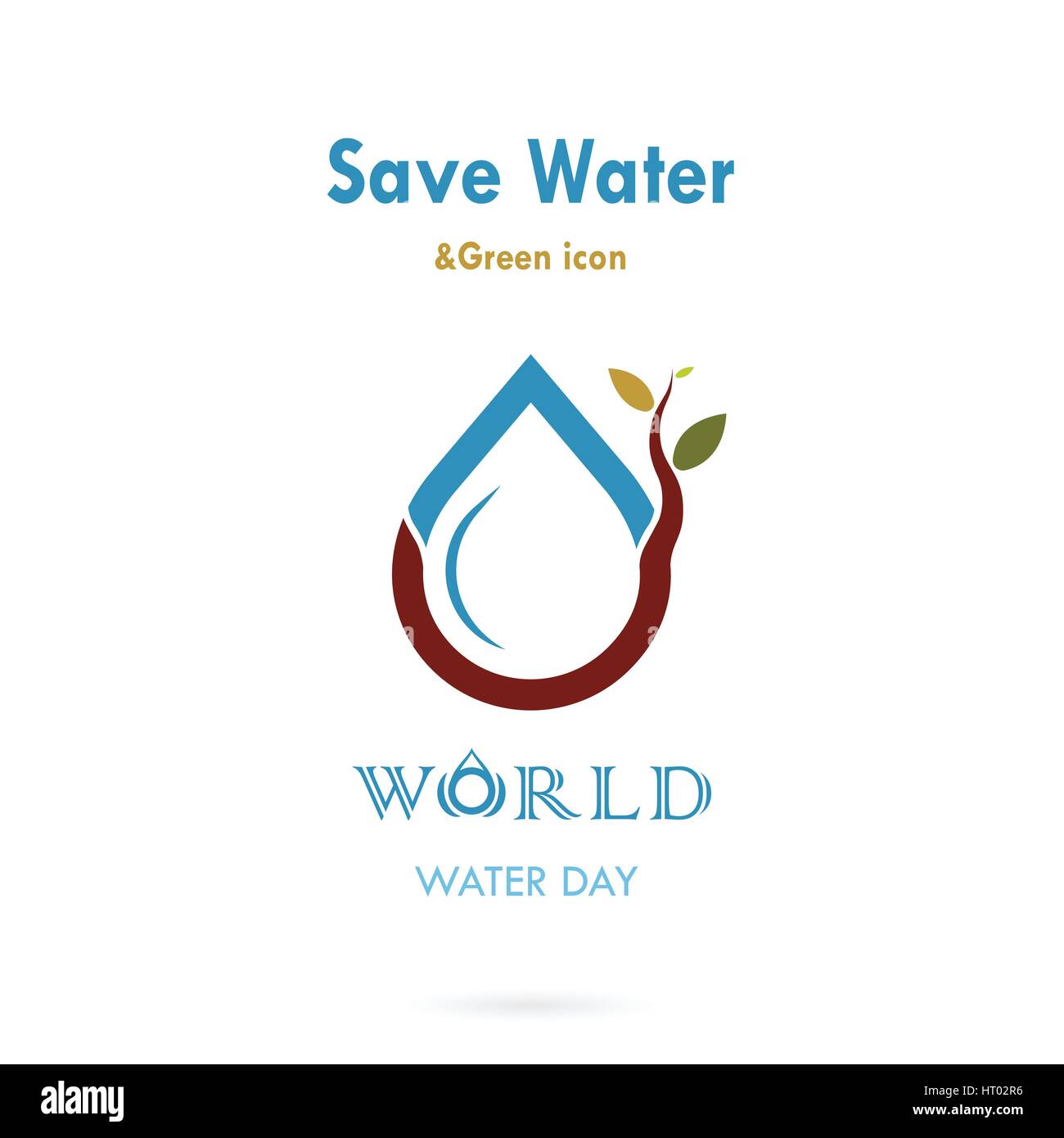 Goccia di acqua con piccolo albero vettore icona logo design template.Giornata mondiale dell'acqua idea campagna per il biglietto di auguri e di poster.illustrazione vettoriale Illustrazione Vettoriale