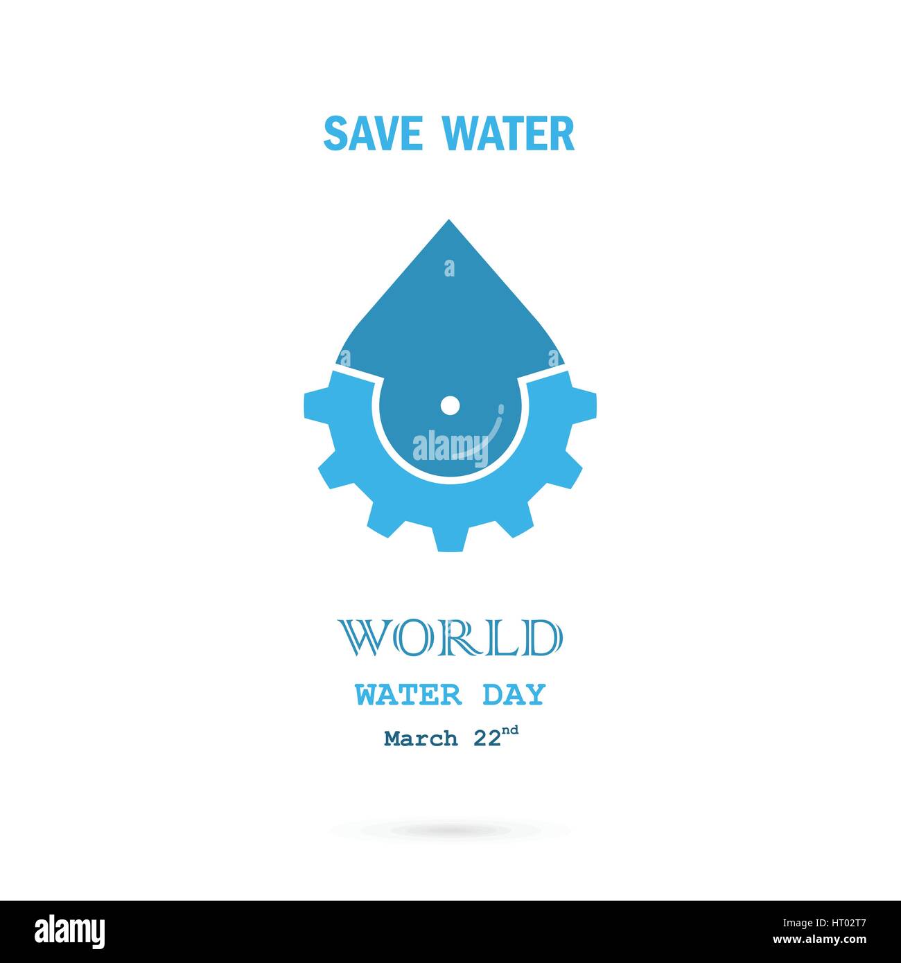 Goccia di acqua con cog icon vector logo design template.Giornata mondiale dell'acqua idea campagna per il biglietto di auguri e di poster.illustrazione vettoriale Illustrazione Vettoriale