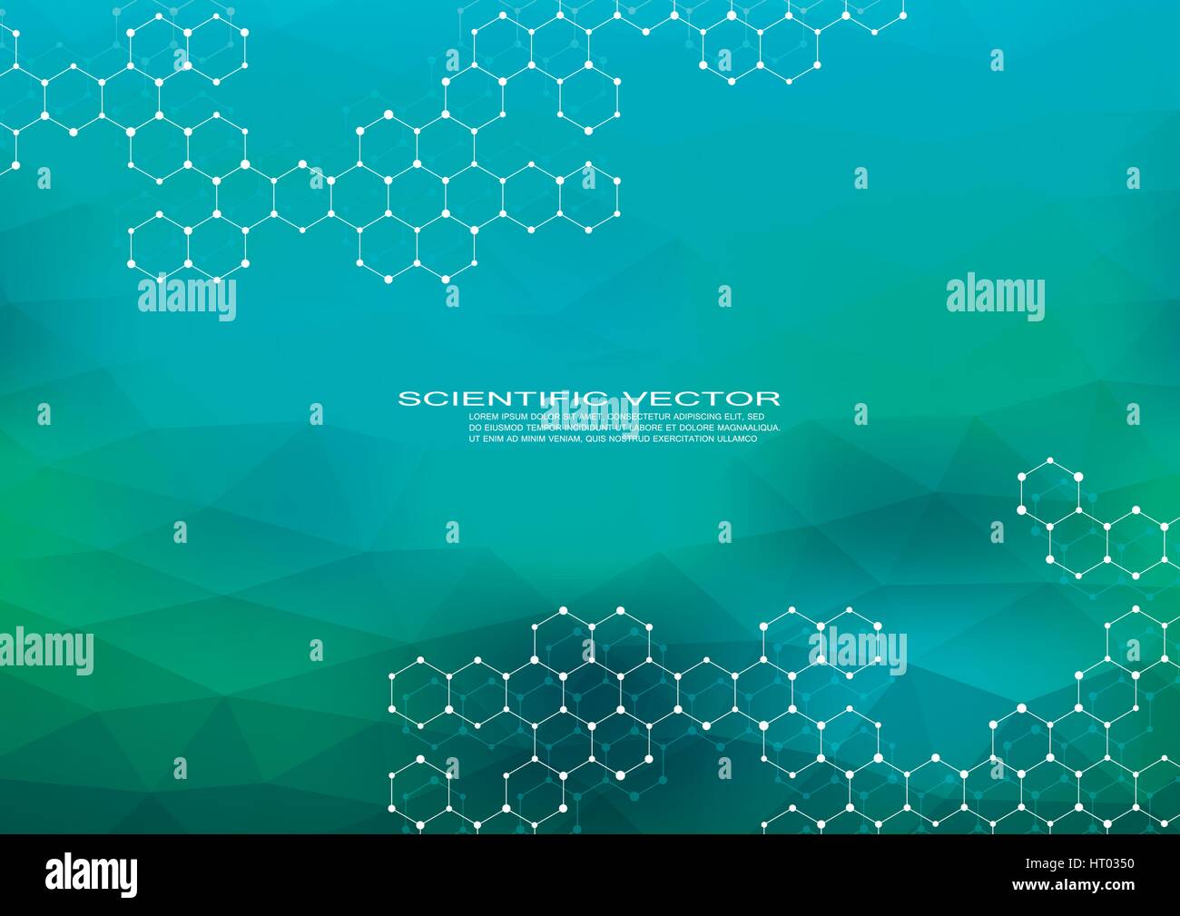 Molecola esagonale. Struttura molecolare. Genetica e composti chimici. La chimica, la medicina, la scienza e la tecnologia del concetto. Astratta geometrica dello sfondo. Atom, DNA e vettore di neuroni. Illustrazione Vettoriale