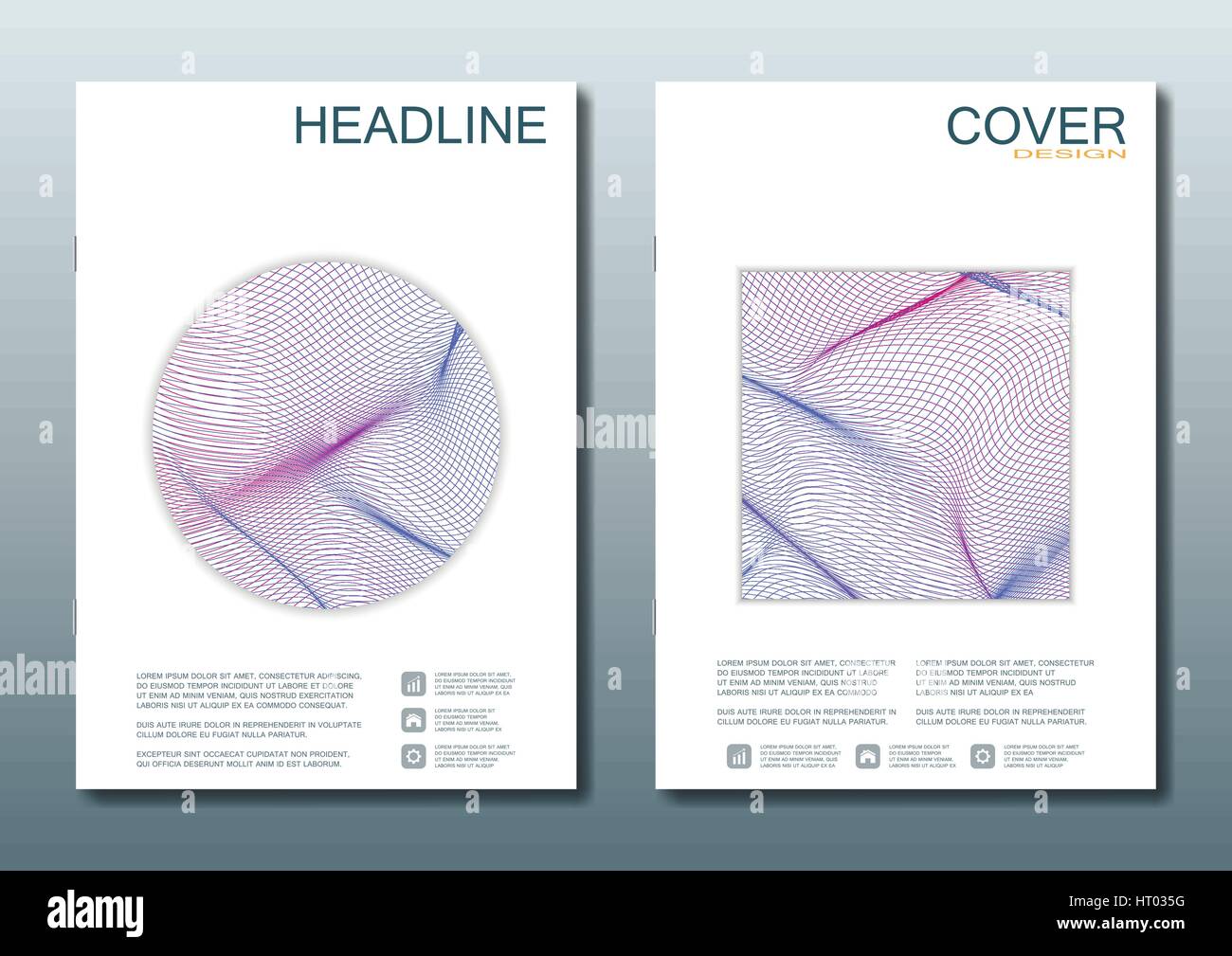 Set di modelli di business per brochure, volantini, coprire la rivista in formato A4, con linee ondulate. Illustrazione Vettoriale. Illustrazione Vettoriale
