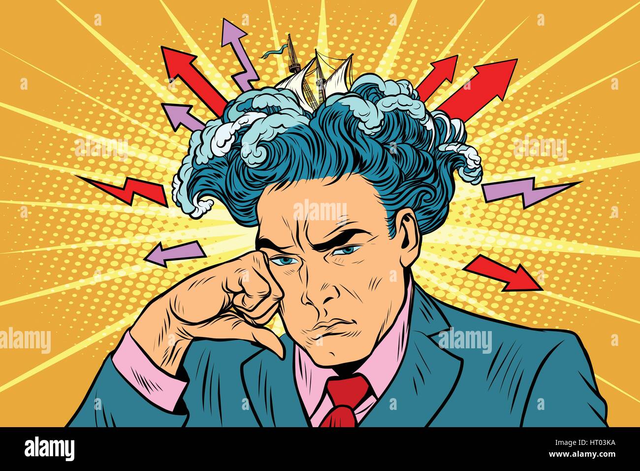 Brainstorm uomo pensa Illustrazione Vettoriale