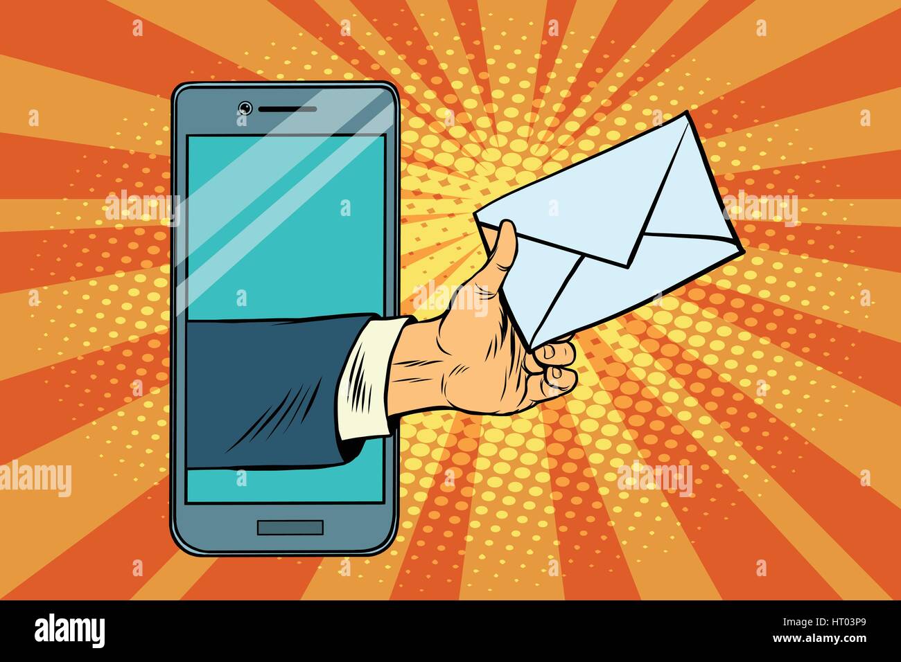 Utilizzate la posta elettronica o un messaggio nello smartphone Illustrazione Vettoriale