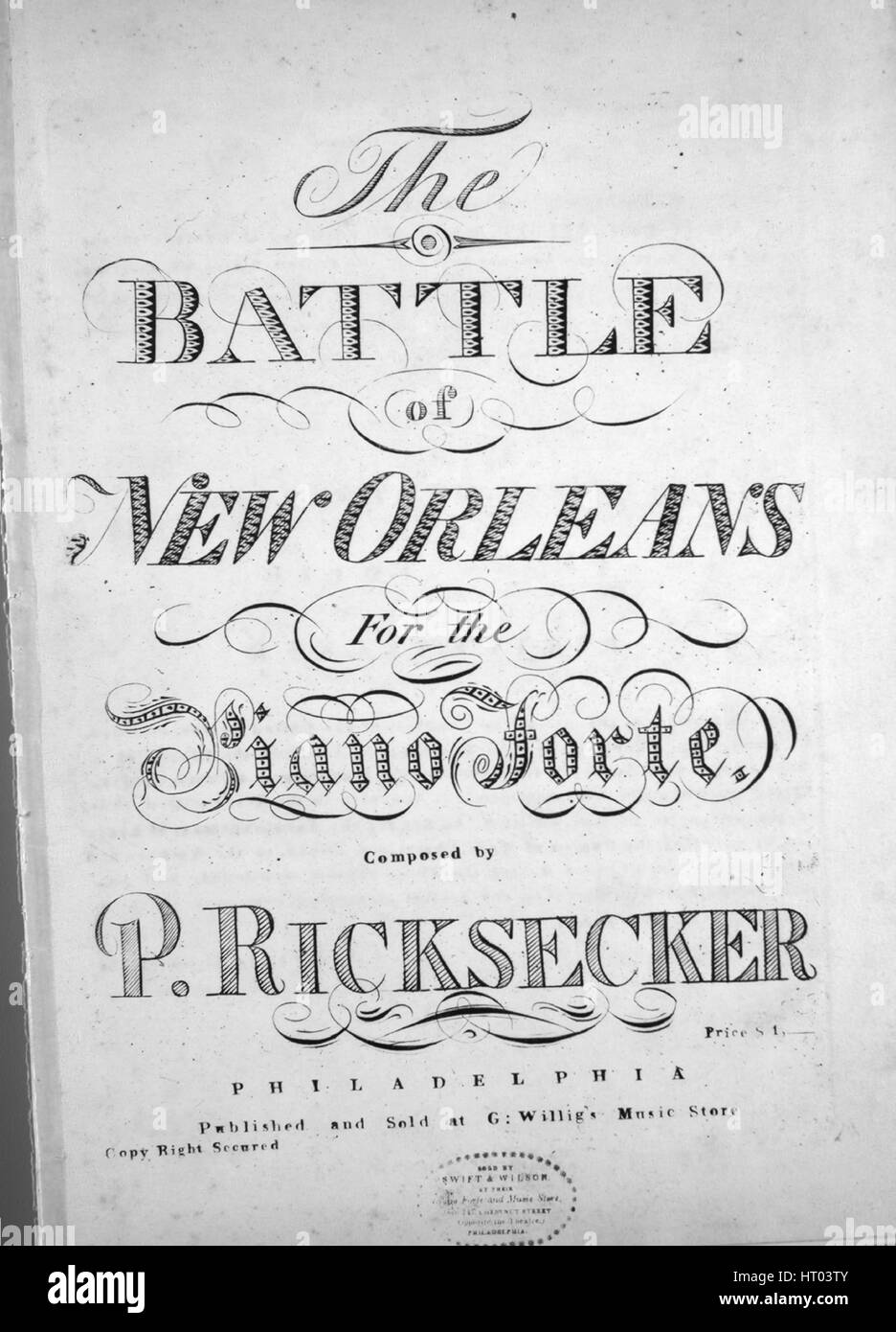 Foglio Di Musica Immagine Copertina Della Canzone La Battaglia Di New Orleans Con Paternita Originale Lettura Delle Note Per Il Piano Forte Composta Da P Ricksecker Stati Uniti 1900 L Editore E