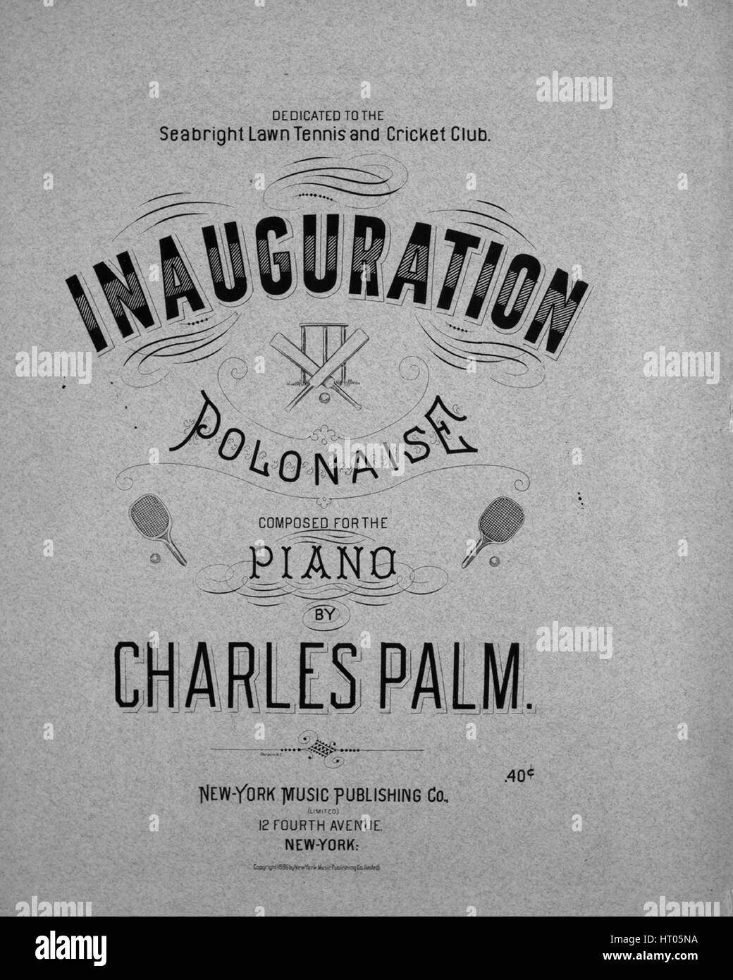 Foglio di musica immagine copertina della canzone 'inaugurazione la polacca', con paternitã originale lettura delle note "composta per pianoforte dal Charles Palm", Stati Uniti, 1886. L'editore è elencato come 'New York Music Publishing Co. (Limitato), 12 la Quarta Avenue', la forma della composizione è 'sectional', la strumentazione è 'piano', la prima riga indica 'Nessuno', e l'illustrazione artista è elencato come 'Thorburn, N.Y.". Foto Stock