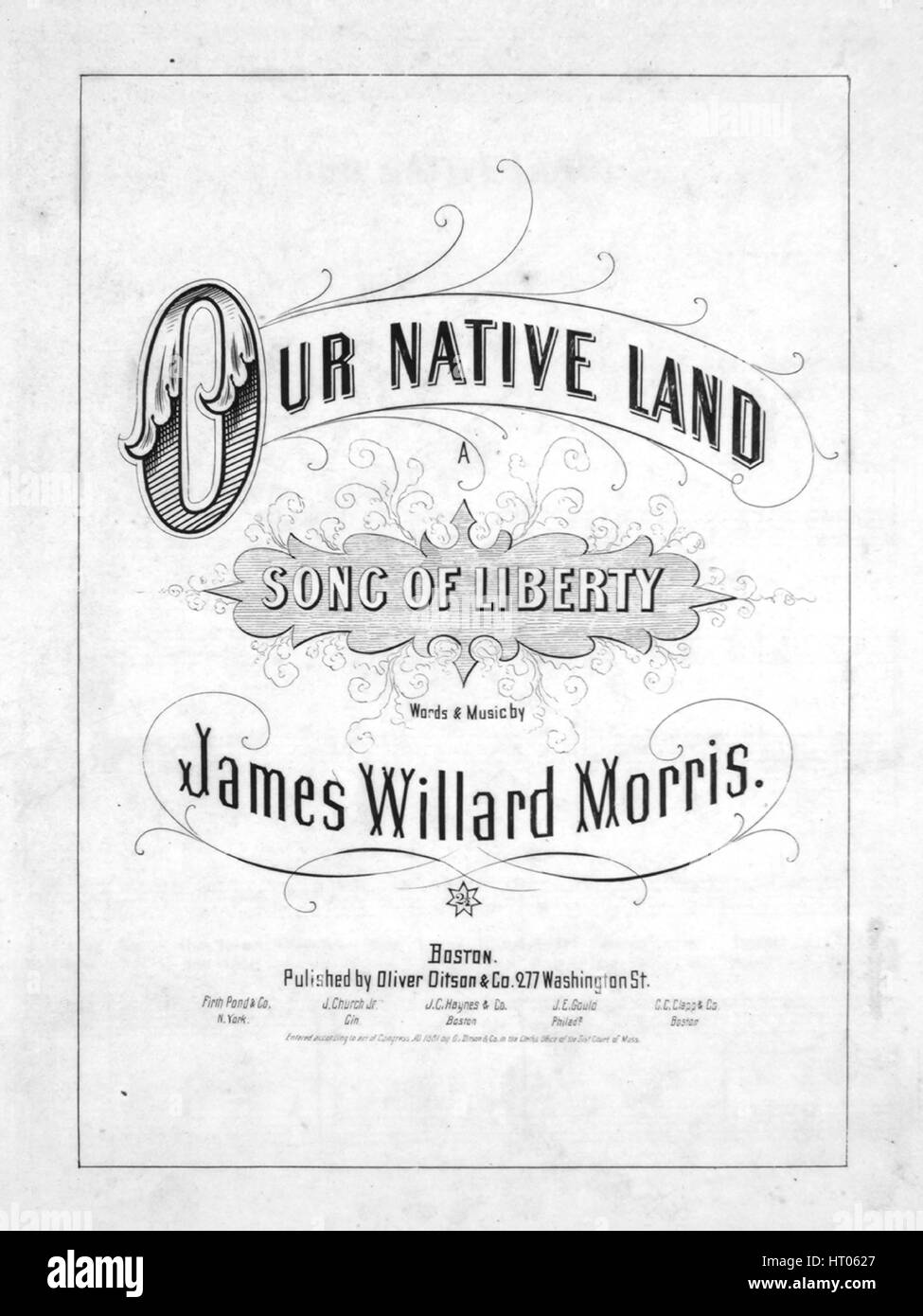 Foglio di musica immagine copertina della canzone "la nostra terra nativa  di una canzone della libertà", con paternitã originale lettura delle note  "parole e musica da James Willard Morris', Stati Uniti, 1861.
