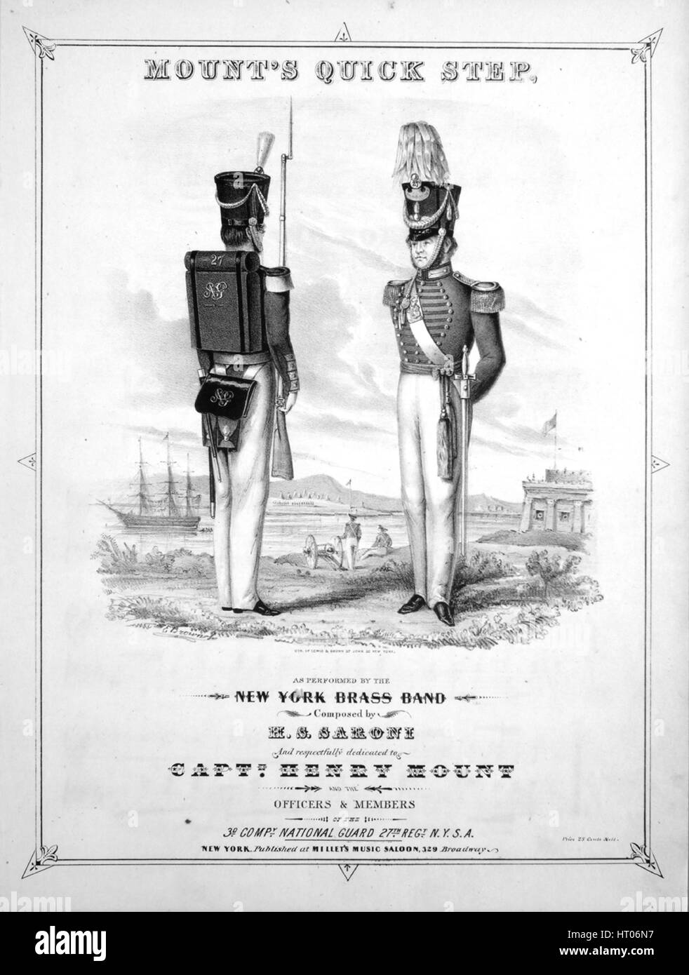 Foglio di musica immagine copertina della canzone "a monte della fase di rapida', con paternitã originale note "lettura composta da HS Saroni', Stati Uniti, 1844. L'editore è elencato come 'Millet del Salone della Musica, 329 Broadway', la forma della composizione è '', la strumentazione è 'piano', la prima riga indica 'Nessuno', e l'illustrazione artista è elencato come "lith. di Lewis e Brown 37 San Giovanni di New York; E. Brown Del.'. Foto Stock