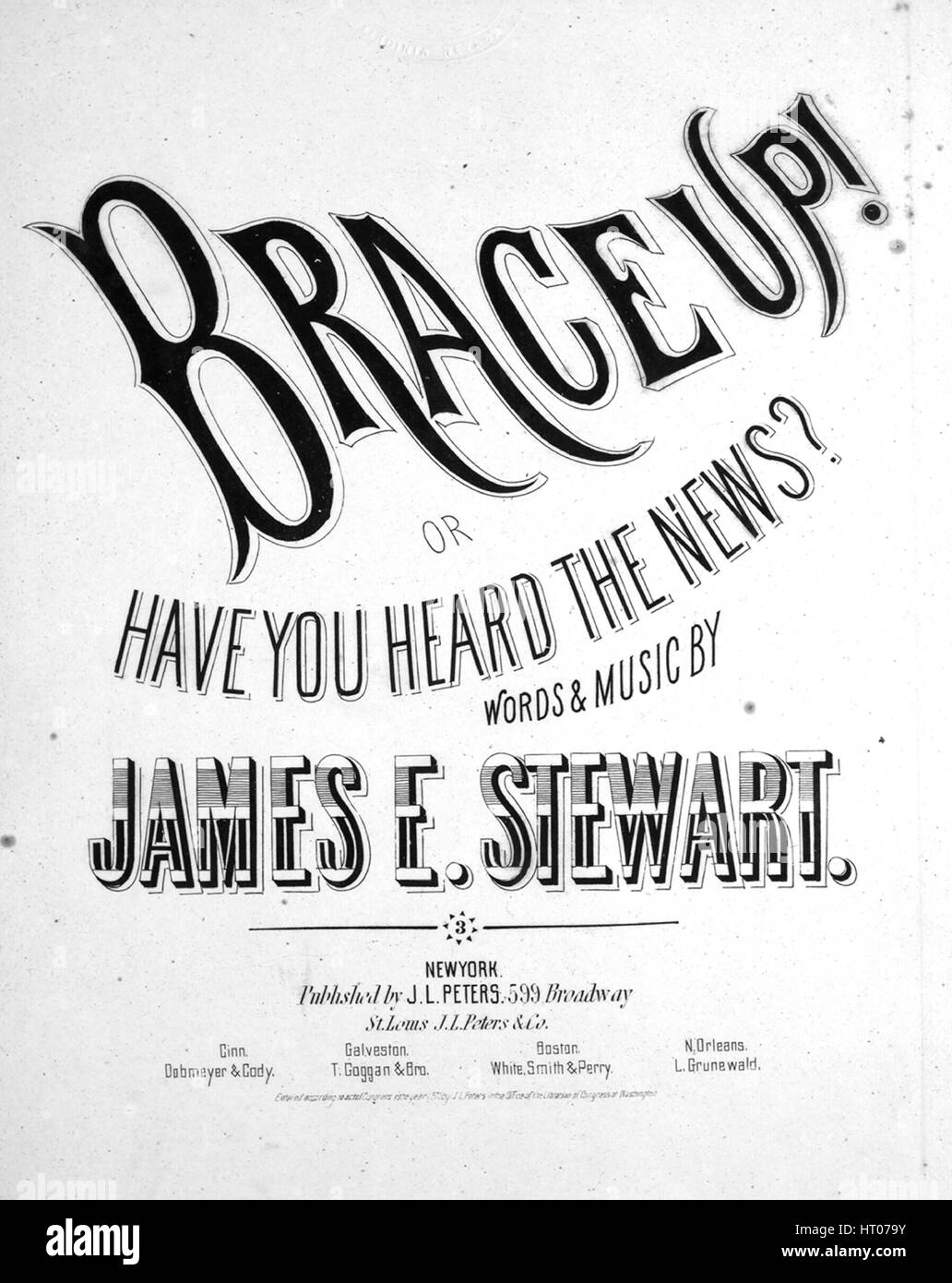 Foglio di musica immagine copertina della canzone 'Rinforzo! O avete sentito la notizia?', con paternitã originale lettura delle note "parole e musica di James Stewart E', Stati Uniti, 1872. L'editore è elencato come 'J.L. Peters, 599 Broadway', la forma della composizione è 'strofico con chorus', la strumentazione è 'pianoforte e voce", la prima linea recita "Oh! Avete sentito de news, e voi avete visto de fatture? È tutto su ole zio Joe', e l'illustrazione artista è elencato come 'L.H.". Foto Stock
