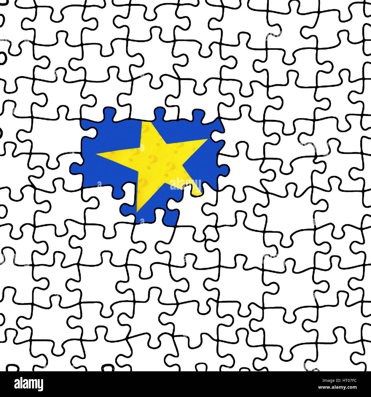 Ue-Fahne erscheint unter Puzzle - Bandiera UE appare in un puzzle Foto Stock
