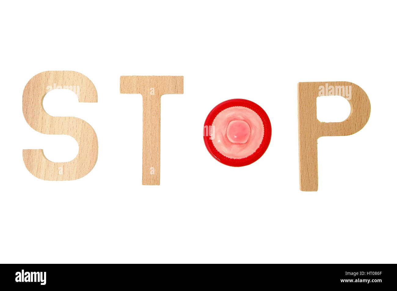 Arrestare mit Kondom, Symbolbild Stop AIDS - STOP con preservativo, contro l AIDS Foto Stock