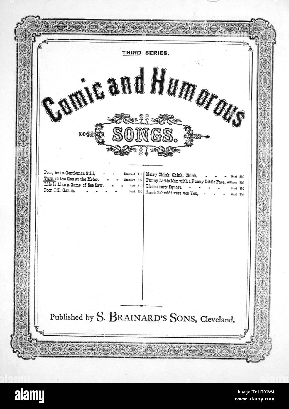 Foglio di musica immagine copertina della canzone 'fumetti e canzoni umoristiche terza serie spegnere il gas al metro', con paternitã originale lettura delle note " scritto e composto da J Stamford Arr da Frederick Charles', Stati Uniti, 1900. L'editore è elencato come 'S. Brainard figli dell', la forma della composizione è 'strofico con chorus', la strumentazione è 'pianoforte e voce", la prima riga indica 'un degno vecchio Scotchman era Peter Mclean, in business per diversi anni era stato', e l'illustrazione artista è elencato come 'Nessuno'. Foto Stock