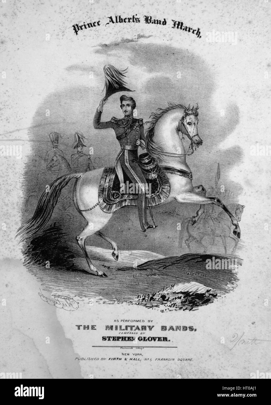 Foglio di musica immagine copertina della canzone "Prince Albert's Band Marzo", con paternitã originale lettura delle note "composto da Stephen Glover', Stati Uniti, 1900. L'editore è elencato come 'Firth e Hall, No.1 Franklin Square', la forma della composizione è 'sectional', la strumentazione è 'piano', la prima riga indica 'Nessuno', e l'illustrazione artista è elencato come 'Fleetwood [Canc.]; Fleetwood's Lithogy.". Foto Stock