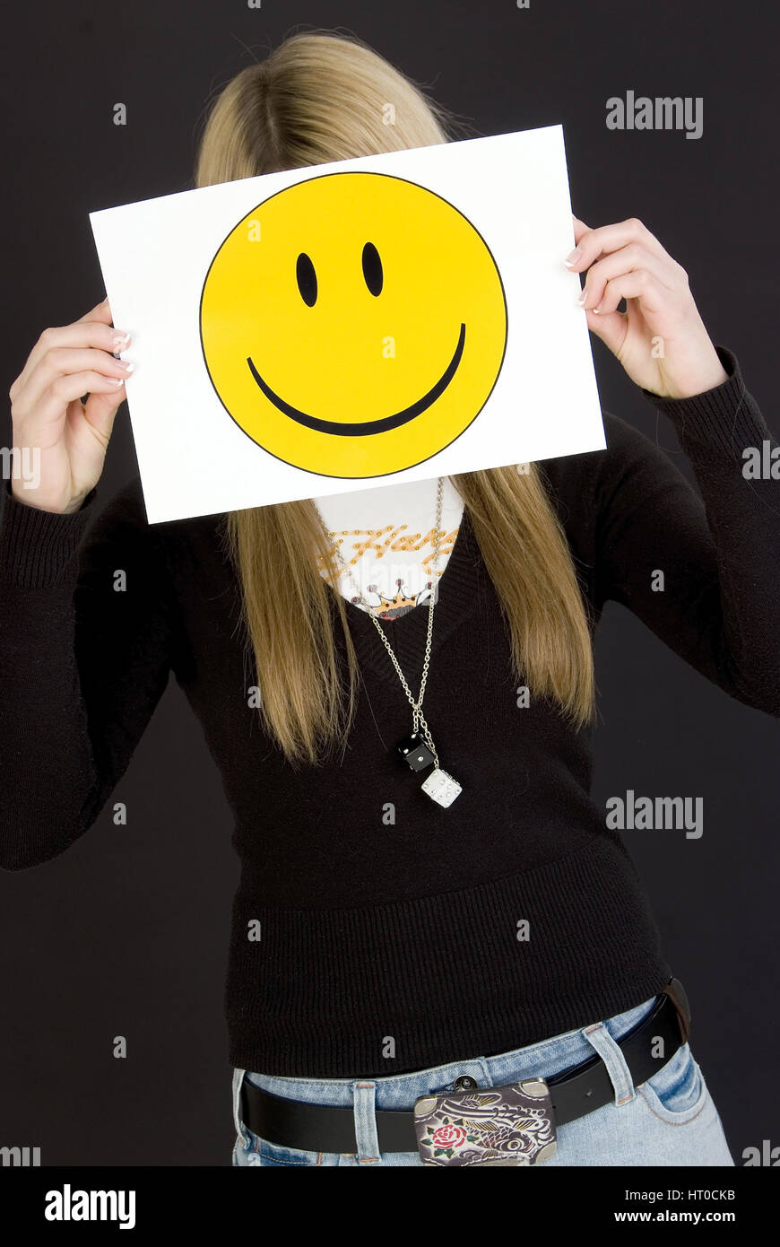 M‰dchen mit lachendem Smileygesicht - ragazza ridere Smiley face Foto Stock