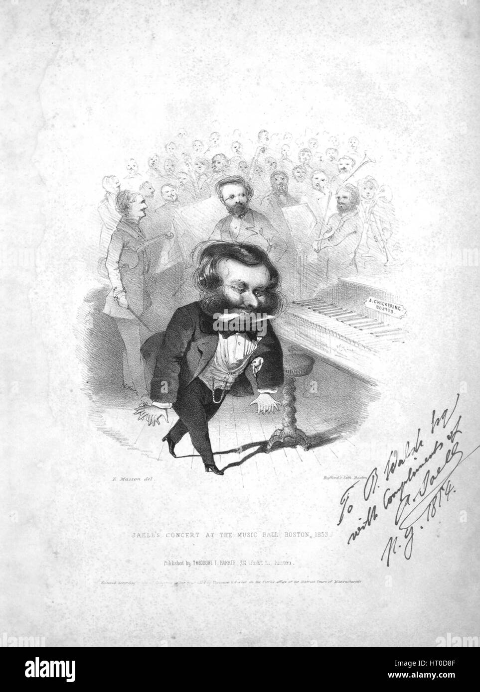 Foglio di musica immagine copertina della canzone "Home Sweet Home la trascrizione Brillante pour pianoforte Seconda Edizione", con paternitã originale lettura delle note "Op24 Par Alfred Jaell', 1853. L'editore è elencato come 'Boston Theodore T. Barker, 381 Washn. San, 1853[?]]; pagina titolo Philadelphia G. Andre e co.', la forma della composizione è 'attraverso-composto', la strumentazione è 'piano', la prima riga indica 'Nessuno', e l'illustrazione artista è elencato come "E. Masson del.; Bufford's Lith. Boston [cover]; R.M. Gaw, Engr. Philad. [Coperchio interno].". Foto Stock