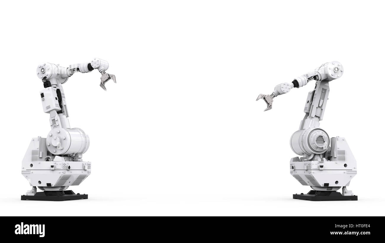 3D rendering bianco braccio robotico con spazio bianco su sfondo bianco Foto Stock