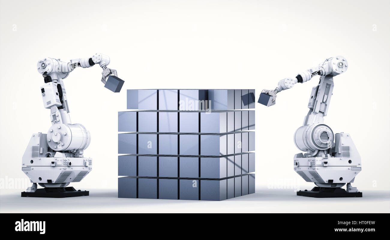 3D rendering braccio robotico costruire cubic Foto Stock