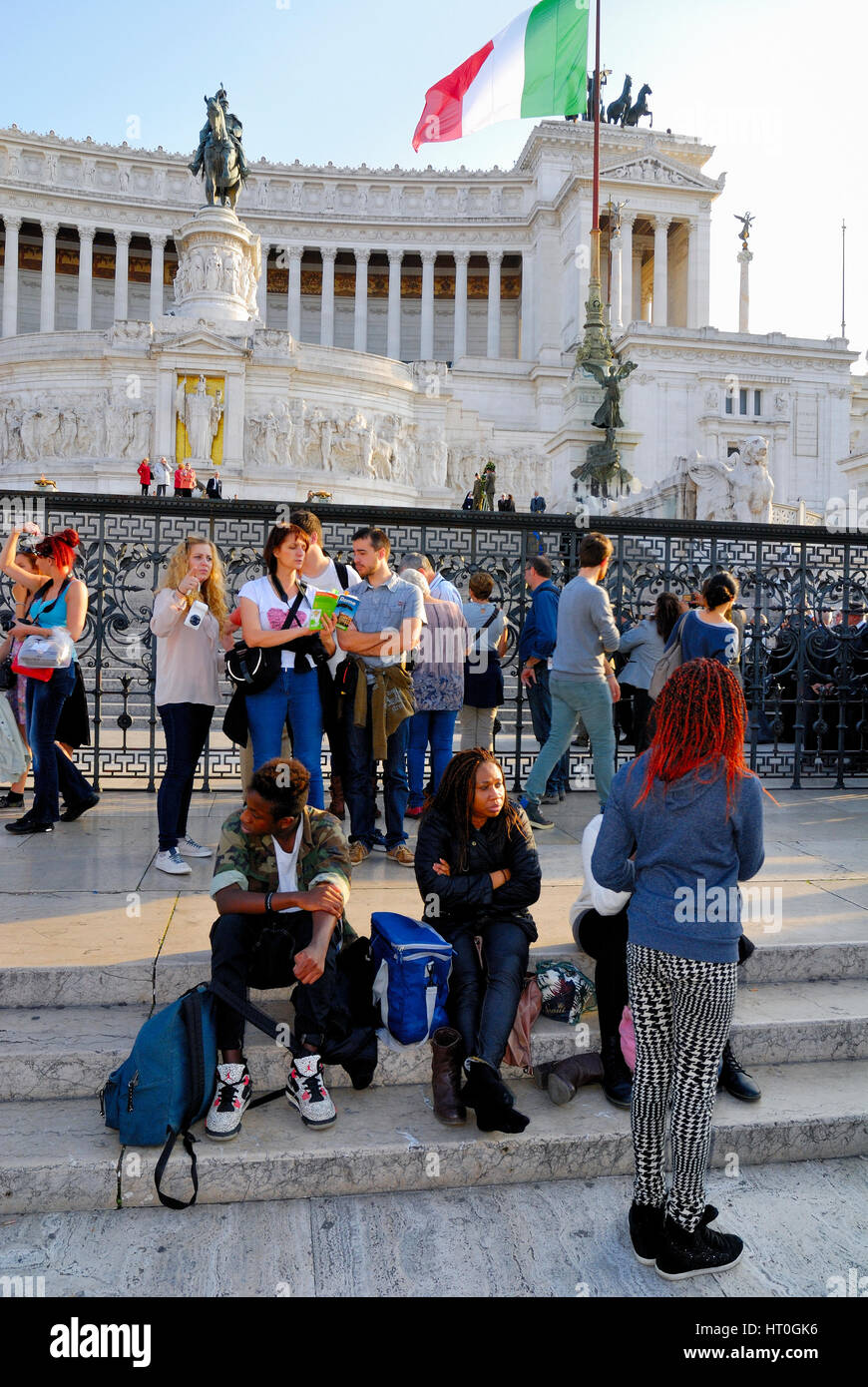 Il Vittoriano, Monumento a Vittorio Emanuele, Venezia Plaza, il centro storico di Roma, Italia. Foto Stock