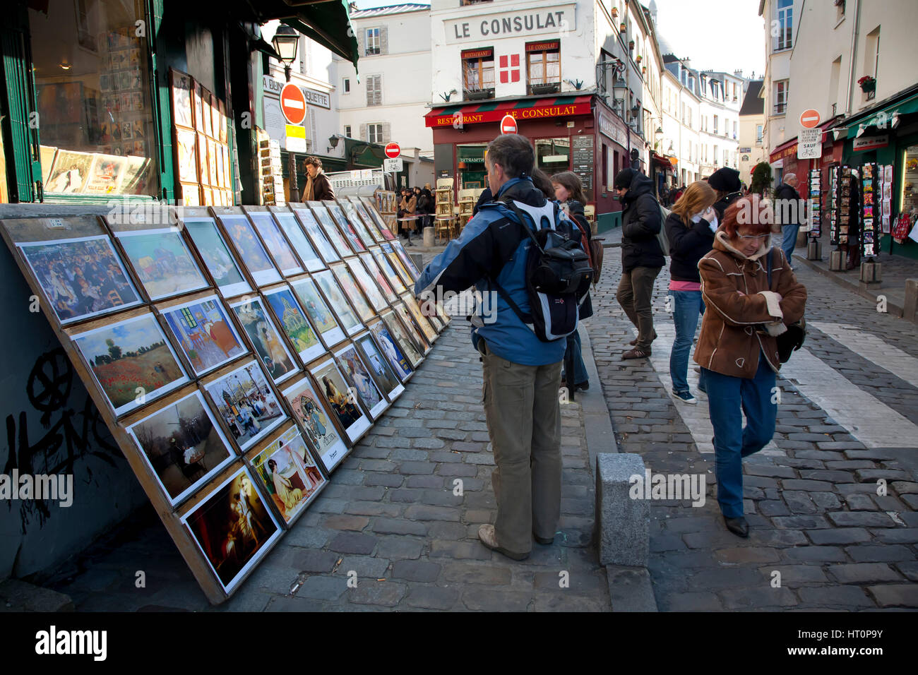 Norvins street con vernici a Montmartre. Parigi, Francia, Europa Foto Stock