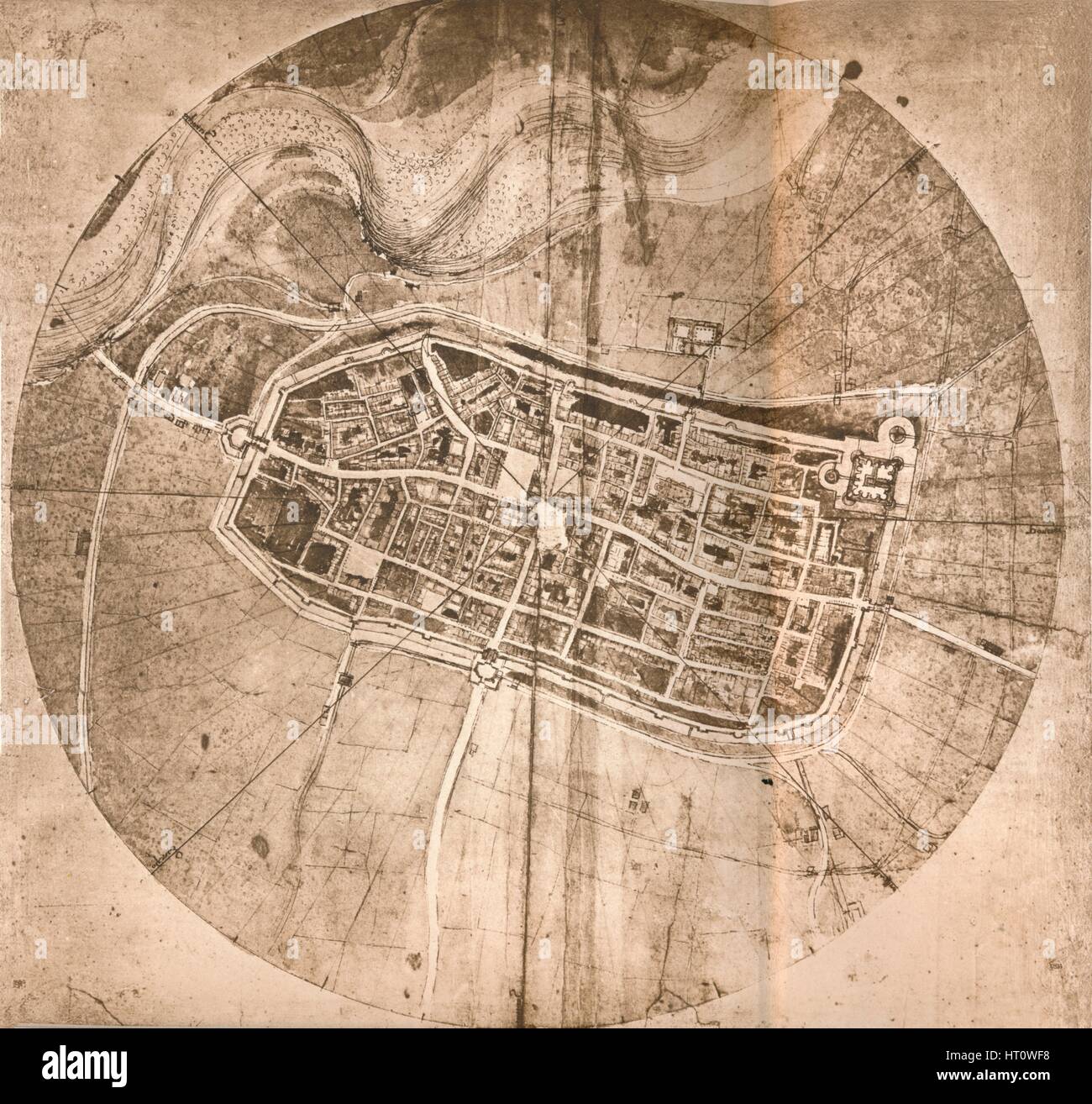 Una mappa che rappresenta la città di Imola, Italia, C1472-C1519 (1883). Artista: Leonardo da Vinci. Foto Stock