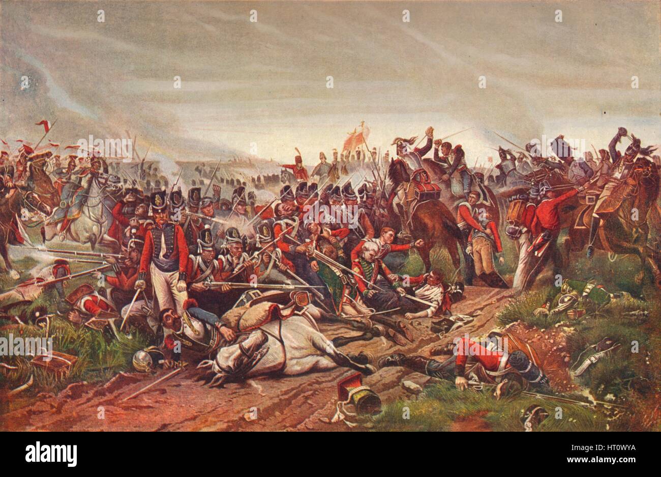 Cuirassiers francese in carica un britannico quadrato di fanteria nella battaglia di Waterloo, 1815 (1906). Artista: P Jazet. Foto Stock