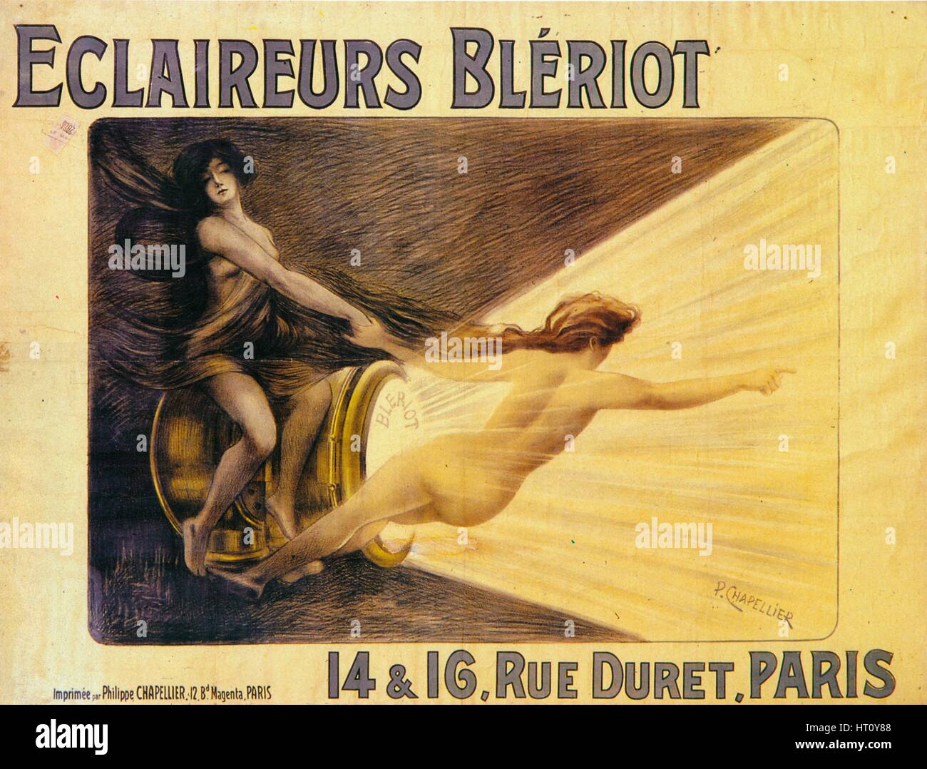 Pubblicità per proiettori Bleriot, c1905. Artista: Philippe Chapellier. Foto Stock