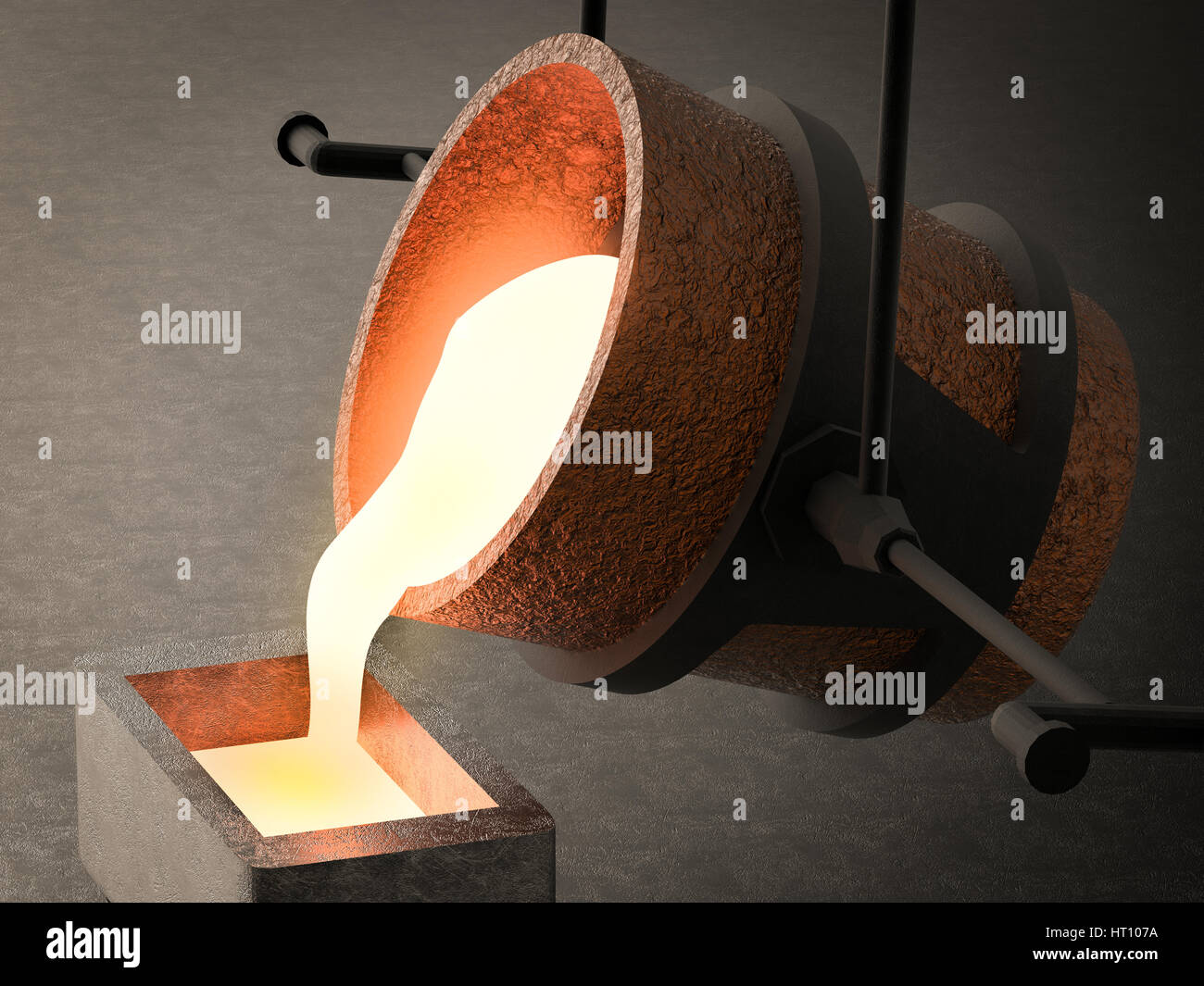 3D rendering metallo fuso versando nello stampo Foto Stock
