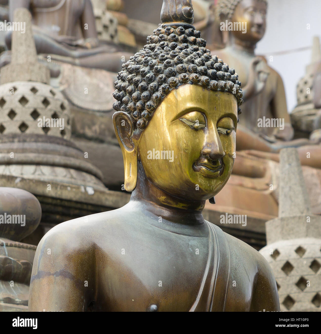 Faccia di buddha statua closeup Foto Stock