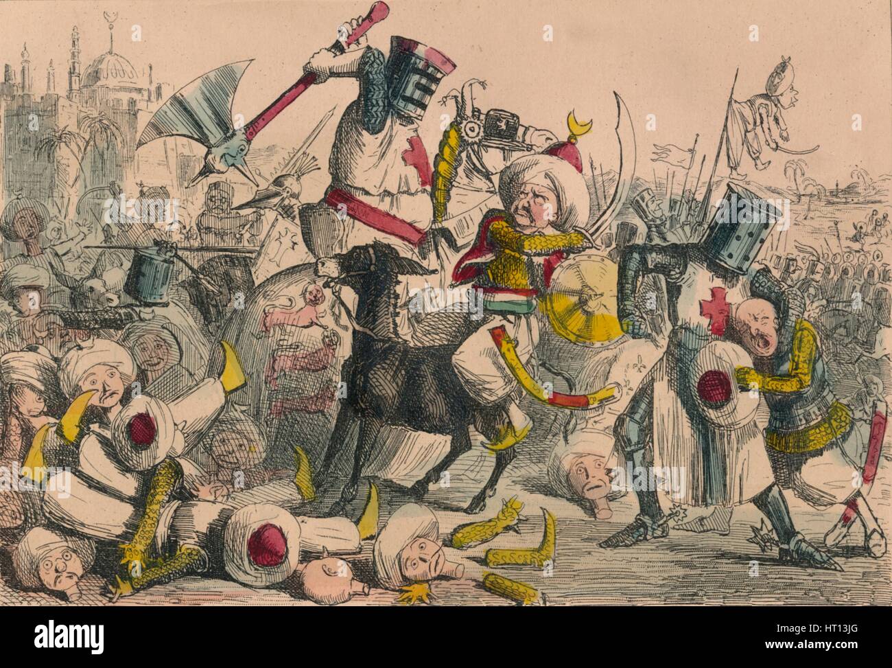 Terrific combattere tra Richard Coeur de Lion e Saladino, 1850. Artista: John Leech Foto Stock