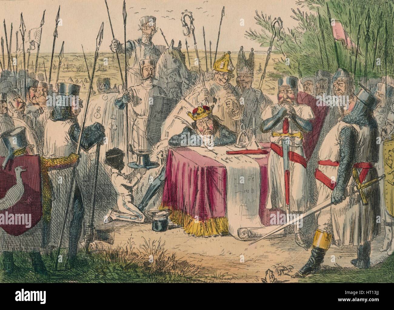 Il re Giovanni firma la Magna Charta, 1850. Artista: John Leech Foto Stock