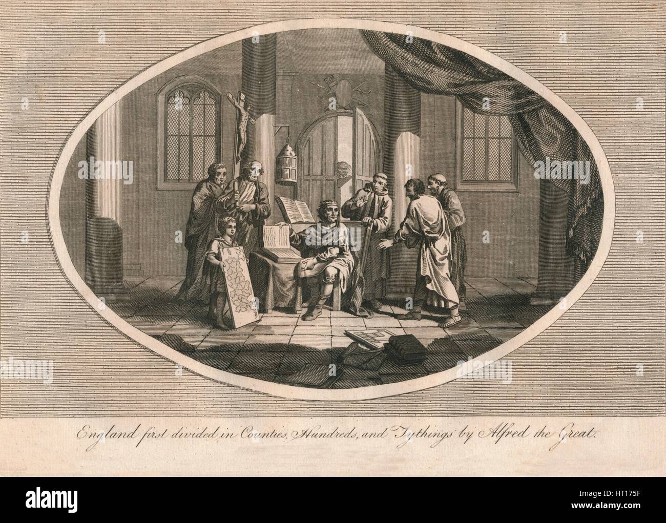 Inghilterra prima divisa in contee, centinaia e tythings da Alfredo il Grande, c880s (1793). Artista: sconosciuto. Foto Stock