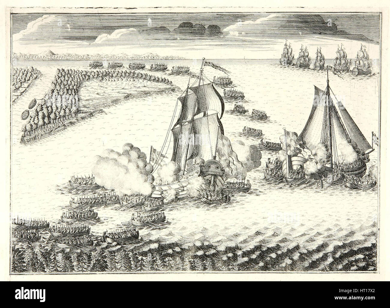 La battaglia alla foce della Neva il Maggio 18, 1703, 1720s. Artista: Zubov, Alexei Fyodorovich (1682-dopo il 1750) Foto Stock