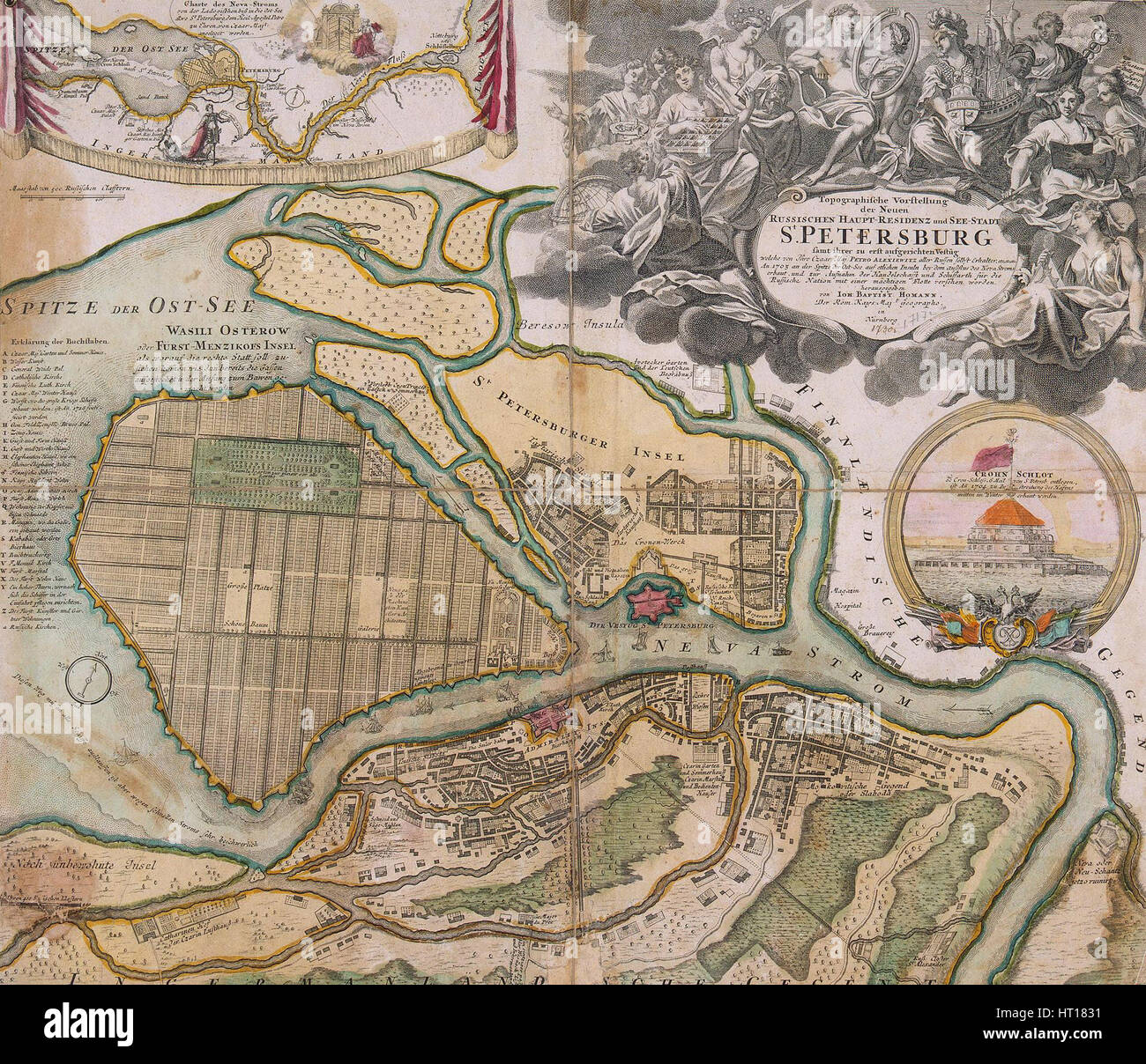 Mappa di San Pietroburgo (San Pietroburgo master plan), ca. 1718-1719. Artista: Homann (, Johann Baptist (1663-1724) Foto Stock