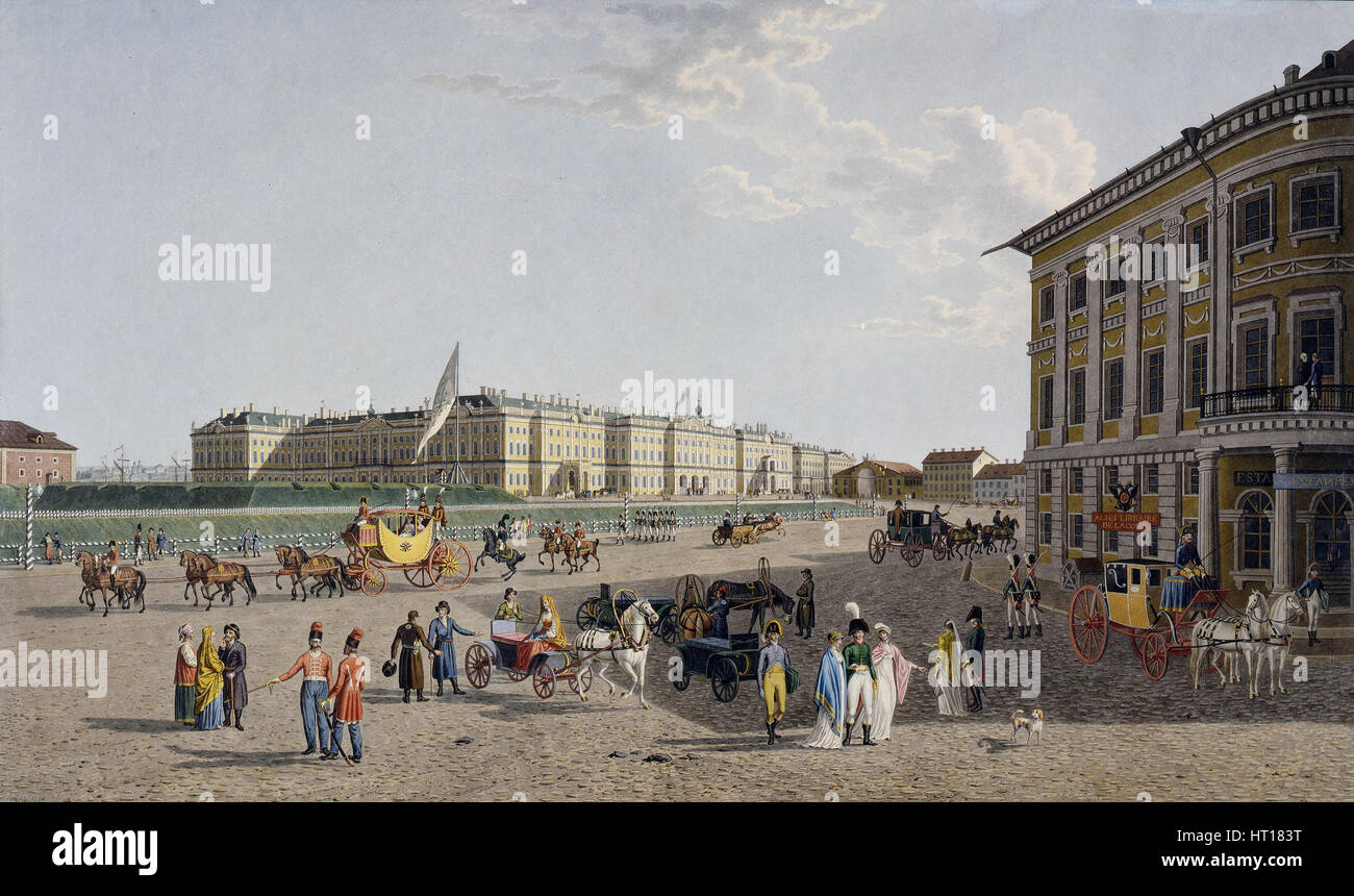 Vista della piazza del Palazzo da Nevsky Prospekt, 1804. Artista: Lory, Gabriel Ludwig, il Vecchio (1763-1840) Foto Stock
