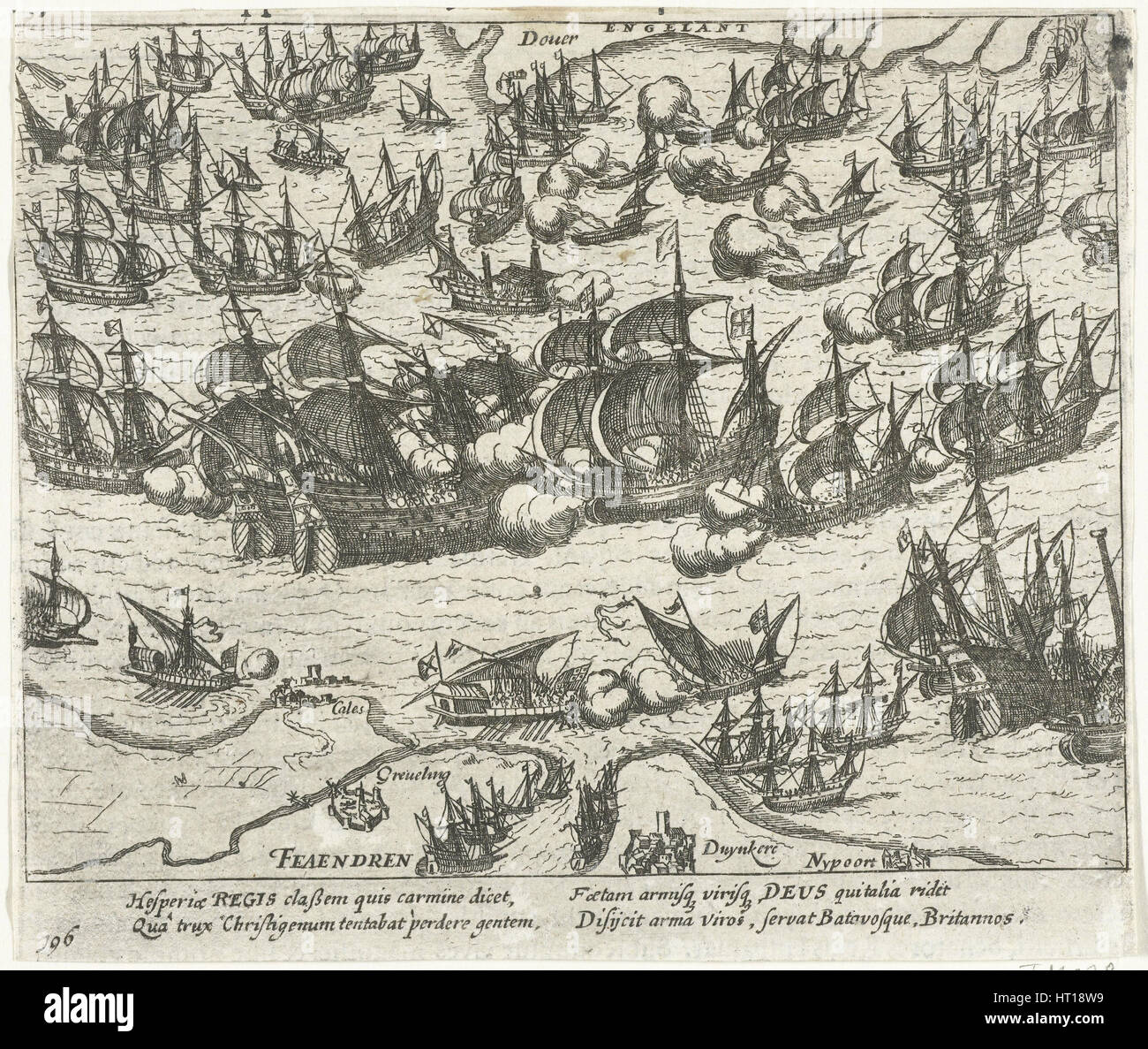L affondamento della Armada spagnola nel 1588, 1613-1615. Artista: Hogenberg, Frans (1535-1590) Foto Stock