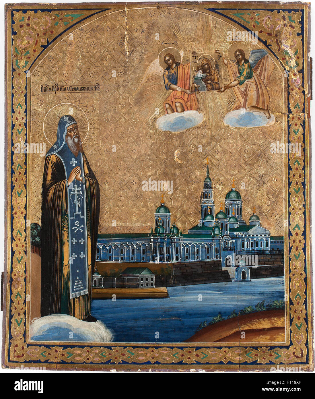 San Nilo del Lago Seliger, 1800s. Artista: icona russa Foto Stock