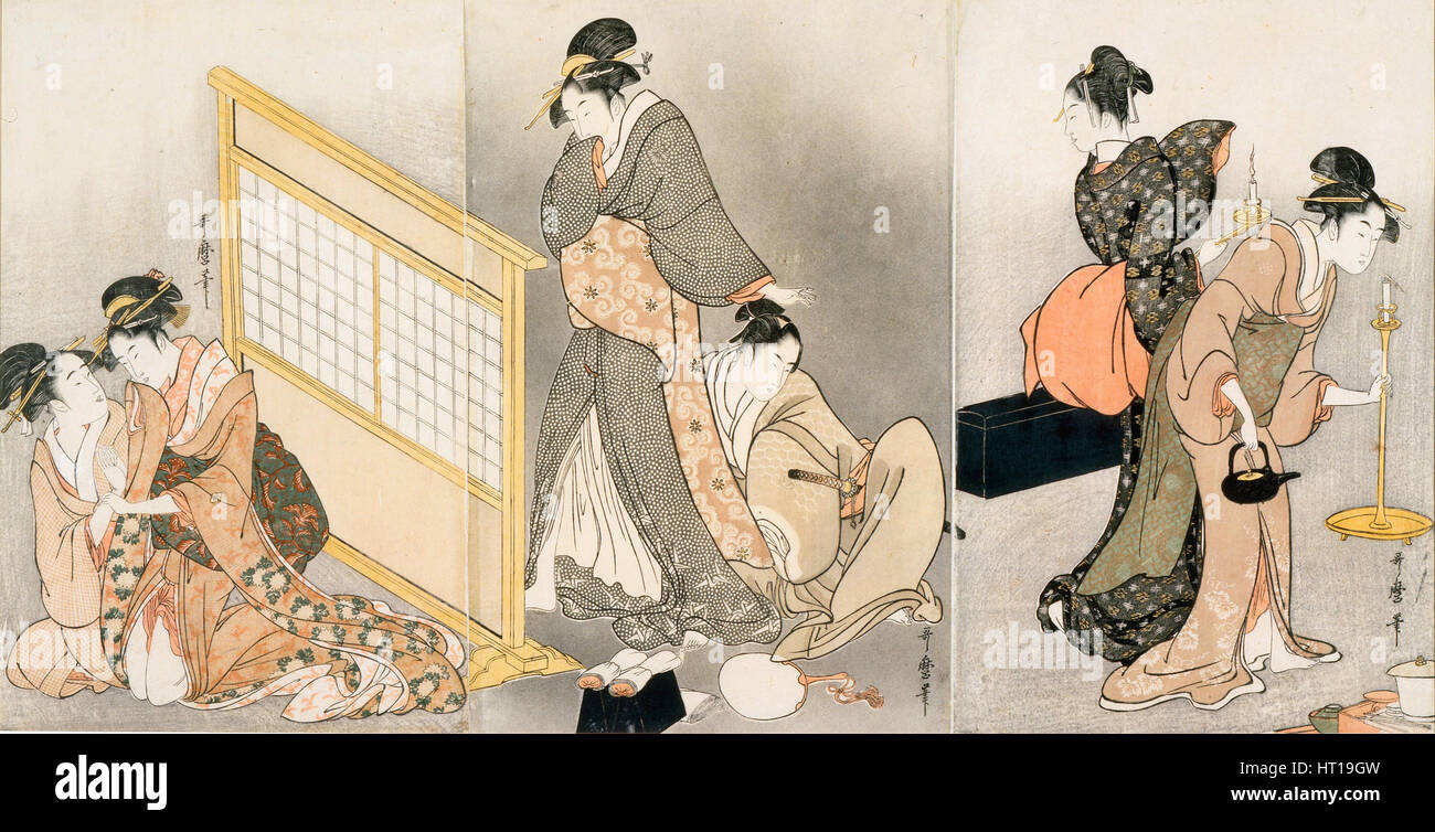 Doppio cuscino. Trittico, ca 1794. Artista: Utamaro, Kitagawa (1753-1806) Foto Stock
