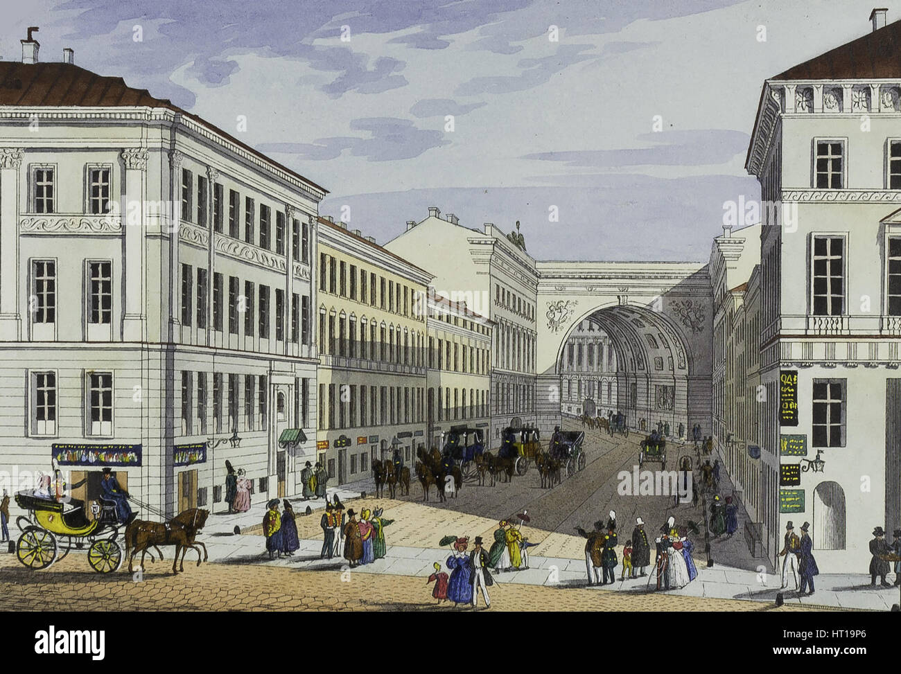 Millionnaya Street e Kotomin House di San Pietroburgo, prima metà del XIX sec.. Artista: Beggrov, Karl Petrovich (1799-1875) Foto Stock